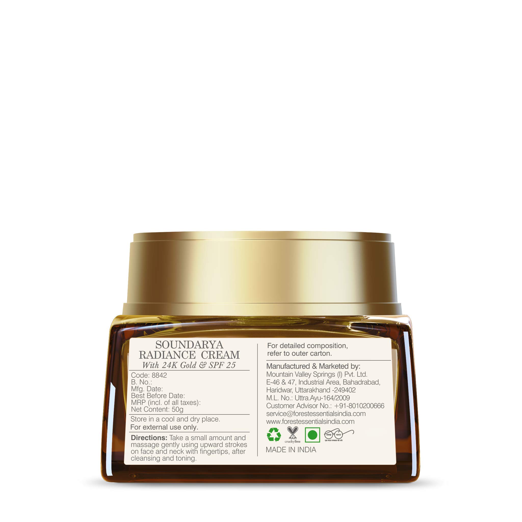 Forest Essentials Kashmiri Saffron and Neem Delicate Facial Cleanser, 200ml & Forest Essentials Soundarya Radiance Cream With 24K Gold & SPF25 (2020) 50g – view 7