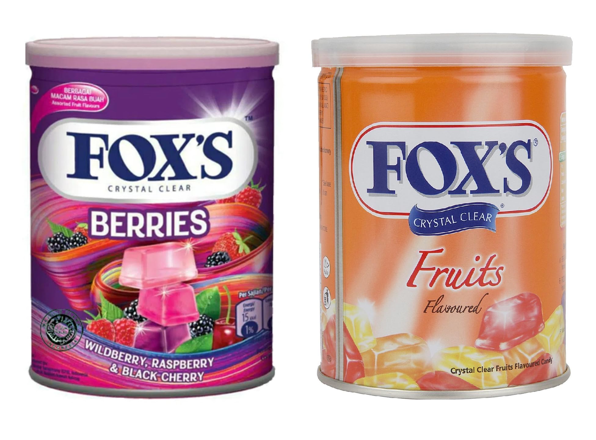 Fox's Crystal Clear Berries Candy Tin, Fruits Candy Tin, (2 x 180g)