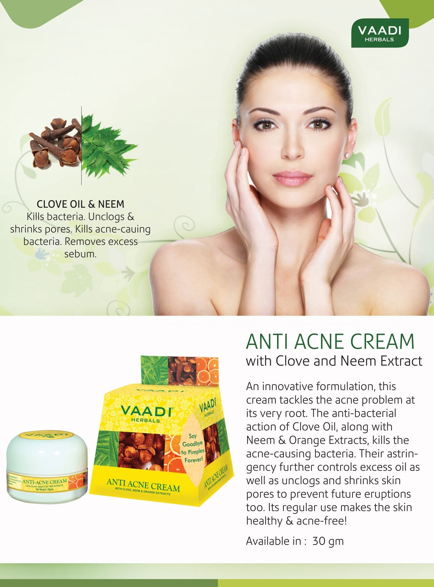 Vaadi Herbals Anti Acne Cream, Clove and Neem Extract, 30g – view 3