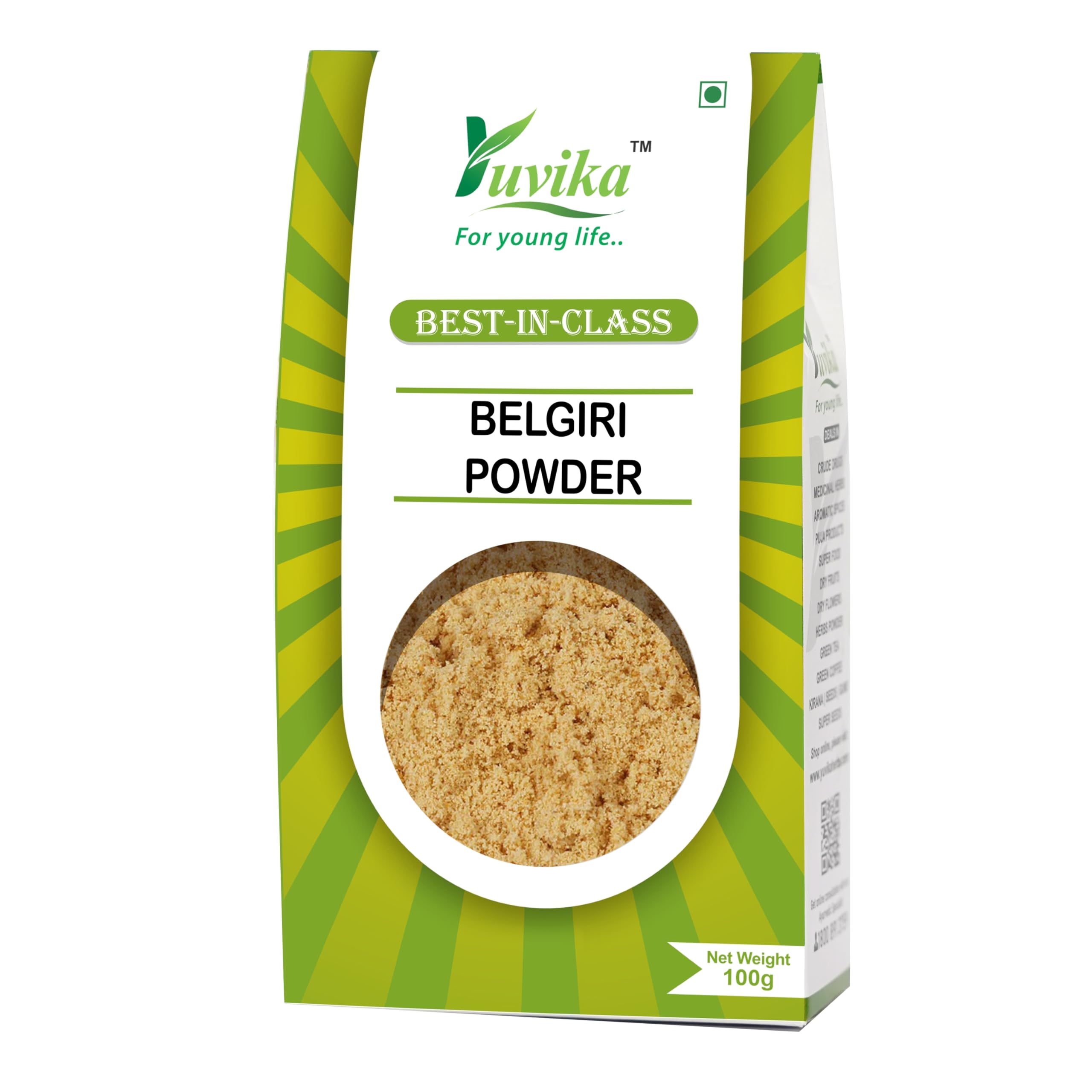 Front view of Yuvika Belgiri powder box, 100 grams