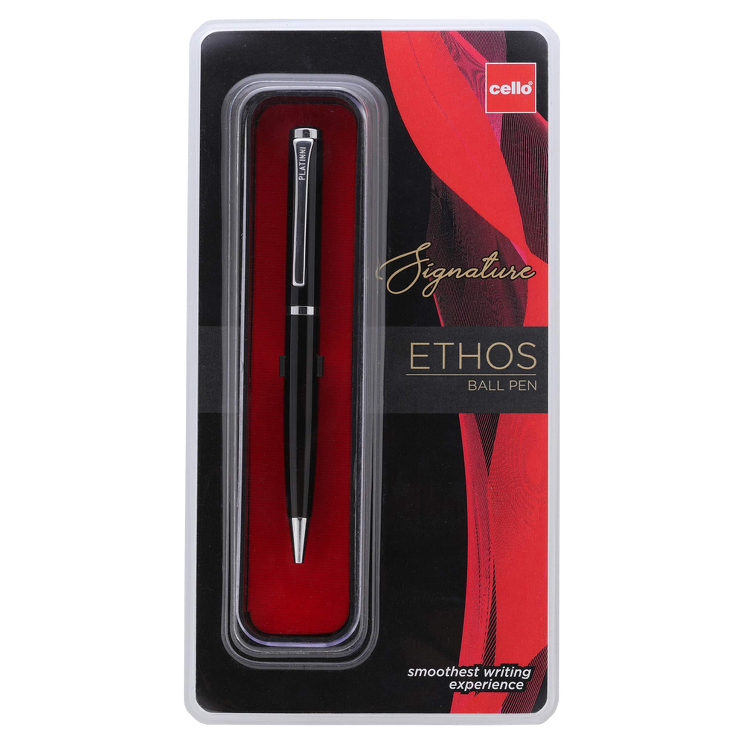 Black Cello Ethos ball pen with twist body and chrome clip