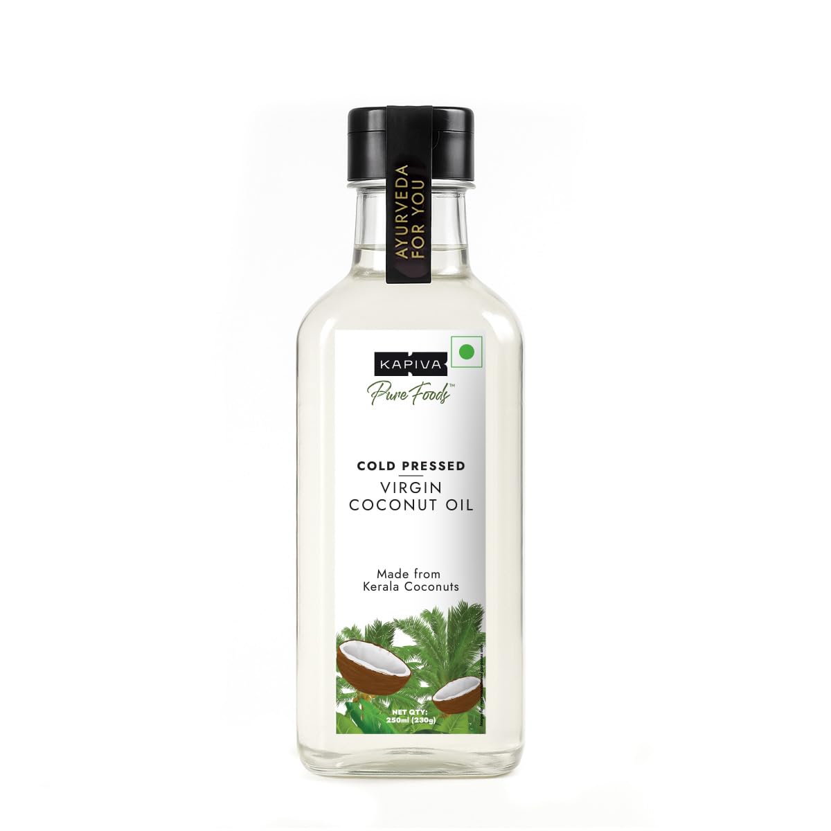 Kapiva Virgin Cold-Pressed Coconut Oil 250ml | 100% Pure, Unrefined, Organic & Edible | For Cooking, Skin & Baby Care, Oil Pulling | Coconut Oil For Hair | Keto Friendly