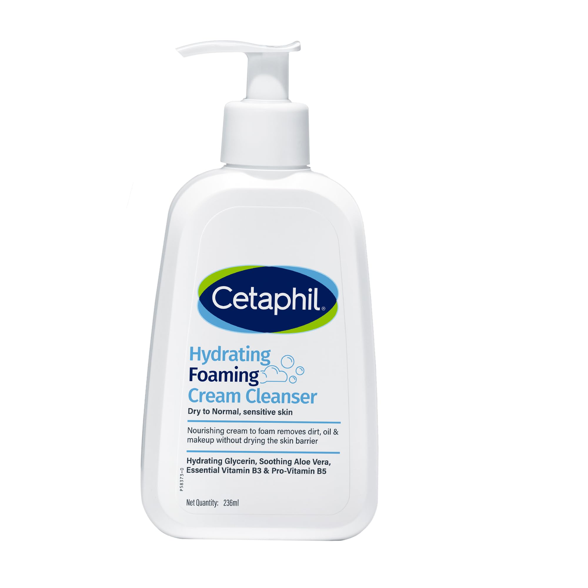 Cetaphil cream-to-foam facial cleanser bottle for sensitive skin