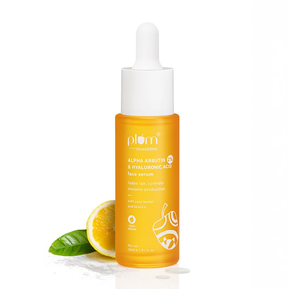 Plum brightening face serum with alpha arbutin in 30 ml bottle
