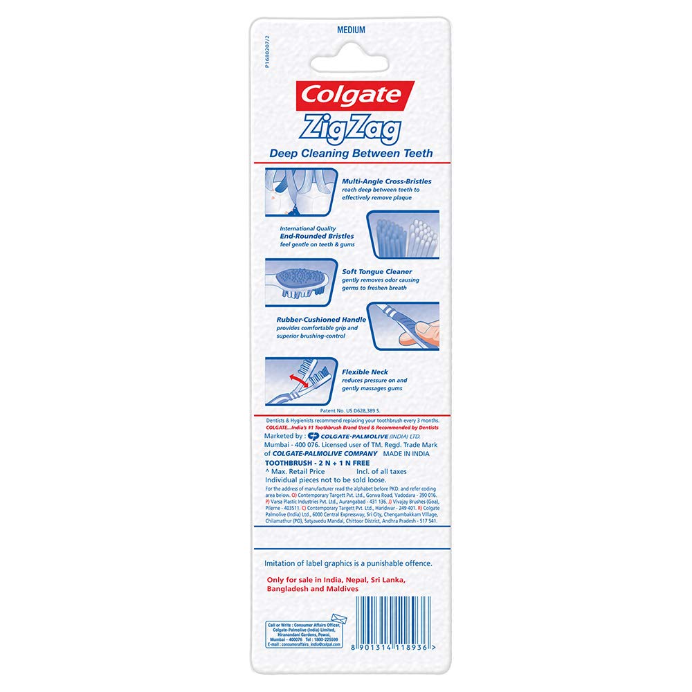Colgate ZigZag Toothbrush for adults -Manual, Multicolor, Medium (Buy 2 Get 1) – view 8