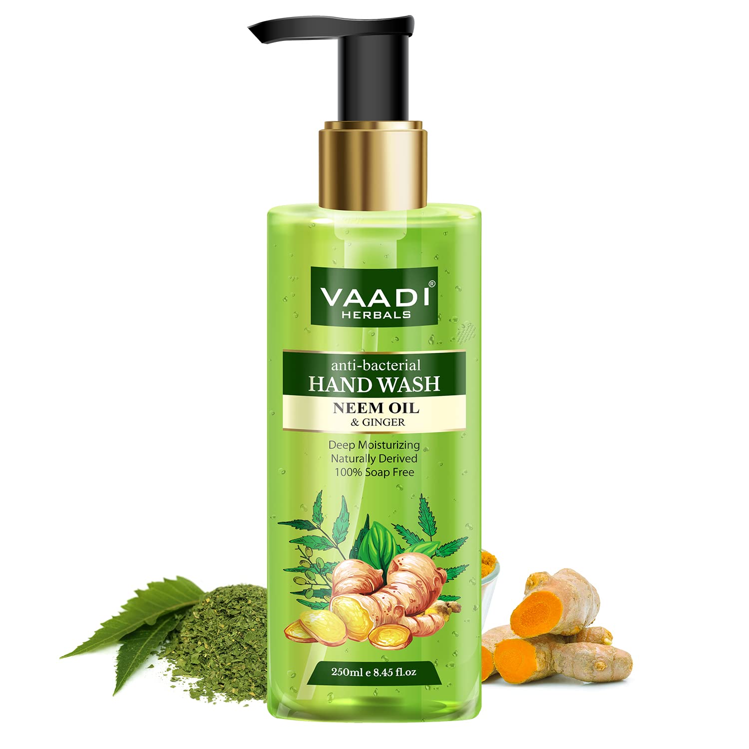 Vaadi Herbals anti-bacterial neem oil ginger hand wash bottle
