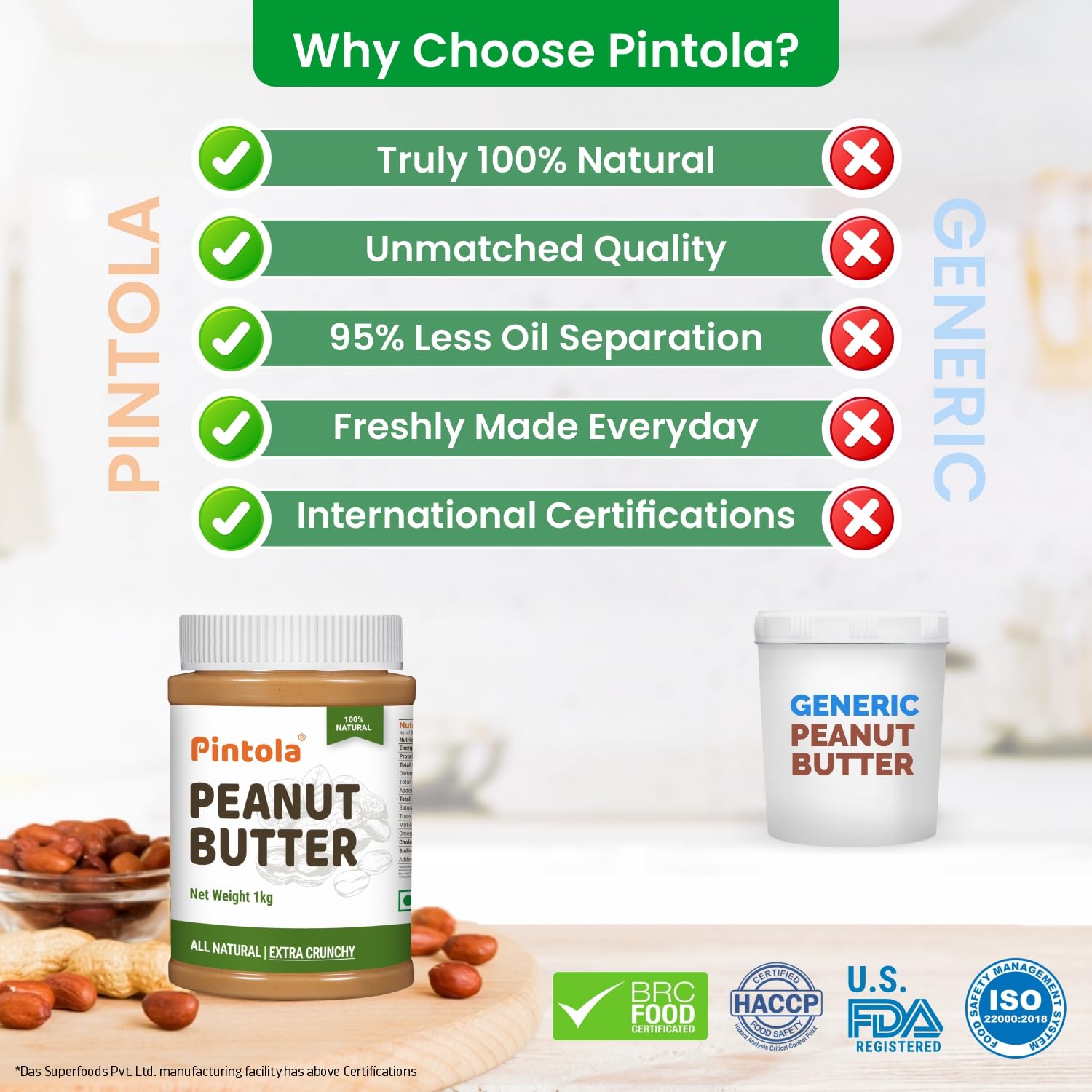 Pintola All Natural Peanut Butter EXTRA CRUNCHY 350g, 30g Vegan Protein, 100% Pure Roasted Peanuts, Non Gmo, High in Protein Spread, Gluten & Cholesterol Free, Nut Butter, Peanut Butter Unsweetened – view 3
