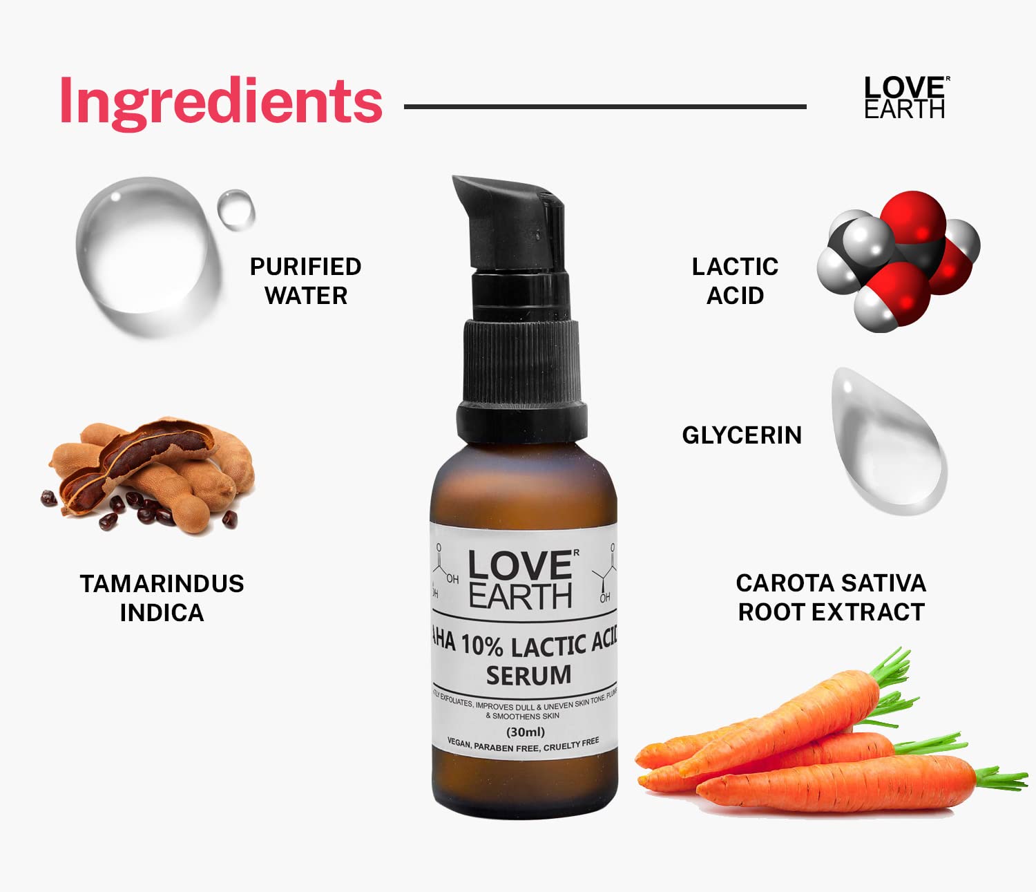 Love Earth AHA 10% Lactic Acid Serum With Organic Carrot Root & Hyaluronic Acid For Hyperpigmentation, Dark Spots & Ageing 30 ML – view 5