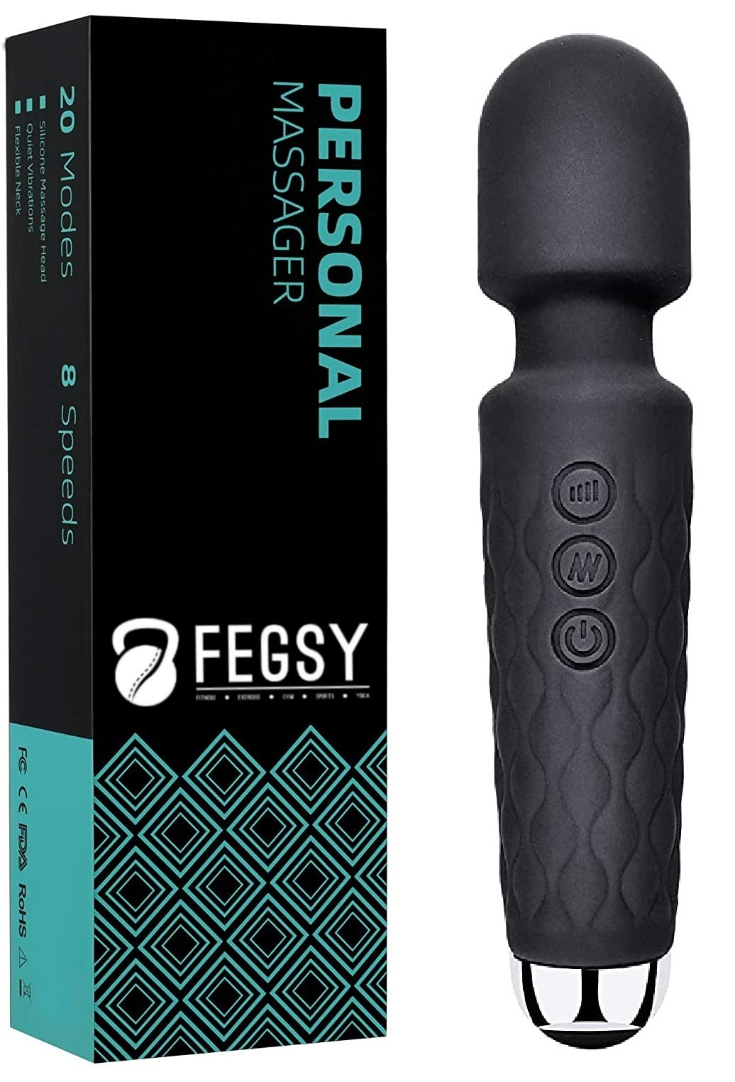 FEGSY Full Body Massager for Women & Men, Rechargeable Wireless Massager Machine for Pain Relief, Handheld Massager with Medical Grade Silicone, 8 Speeds, 20 Modes (Black+)
