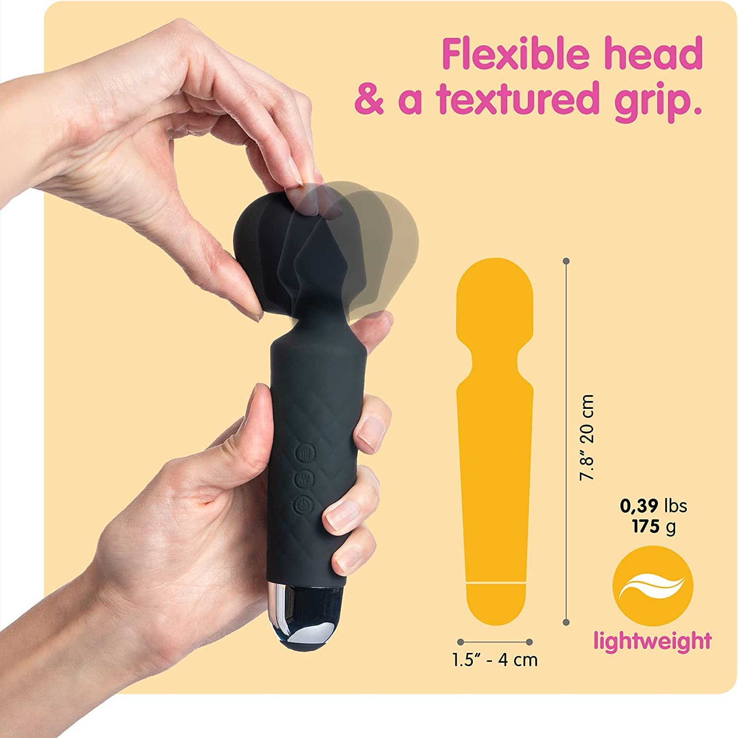 FEGSY Full Body Massager for Women & Men, Rechargeable Wireless Massager Machine for Pain Relief, Handheld Massager with Medical Grade Silicone, 8 Speeds, 20 Modes (Black+) – view 3