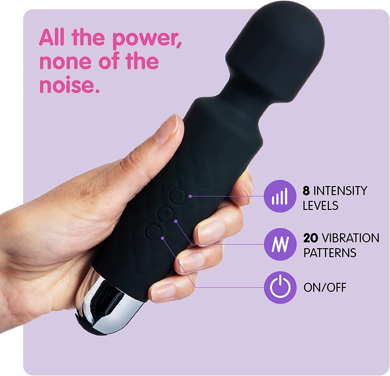 FEGSY Full Body Massager for Women & Men, Rechargeable Wireless Massager Machine for Pain Relief, Handheld Massager with Medical Grade Silicone, 8 Speeds, 20 Modes (Black+) – view 4