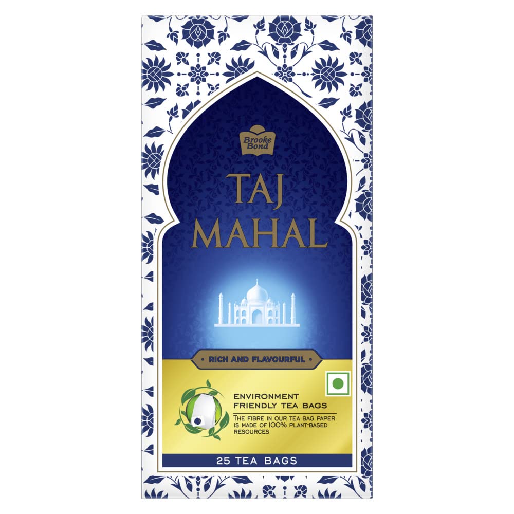 Pack of Taj Mahal black tea bags with 25 tea bags