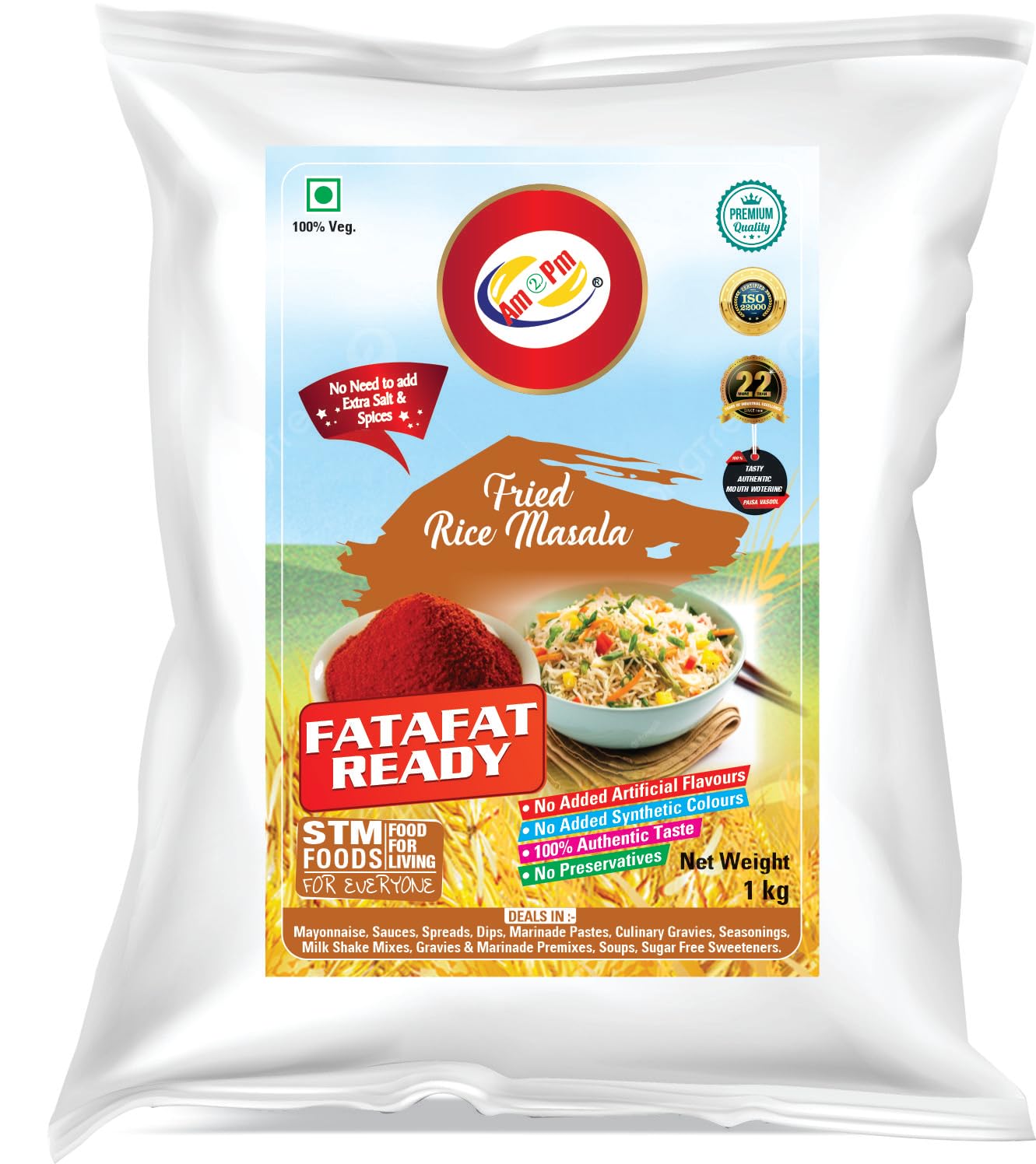 Front pack of Am 2 Pm fried rice masala powder 1 kg