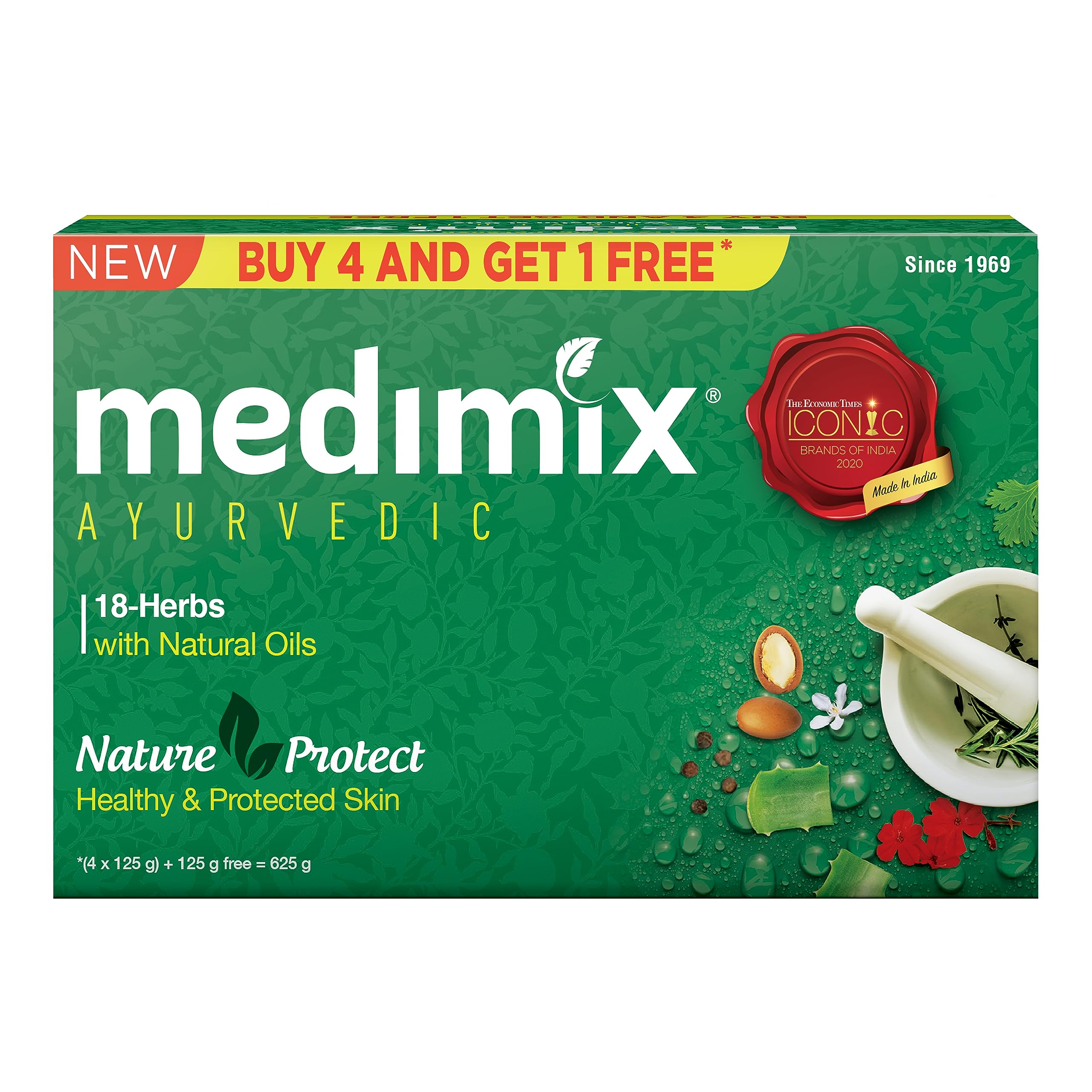 Green Medimix Ayurvedic soap combo pack with five 125 g bars