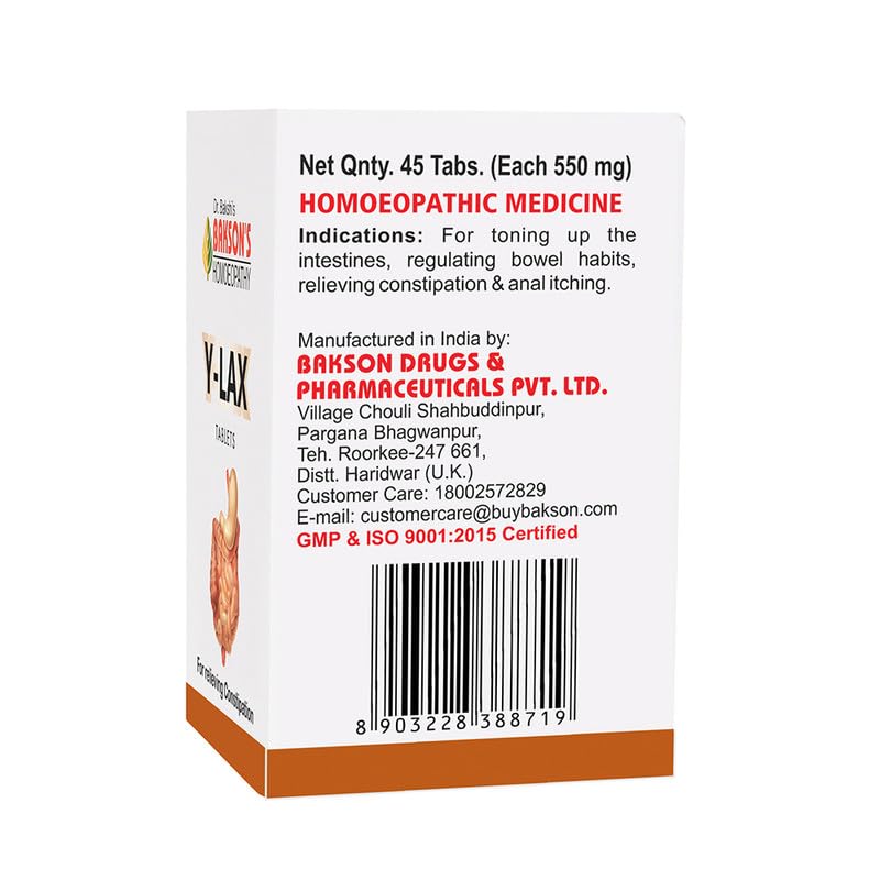 Dr. Bakshi's BAKSON'S HOMOEOPATHY Y-Lax Tablets- 90 Tablets (2 Pack of 45 Units) – view 2