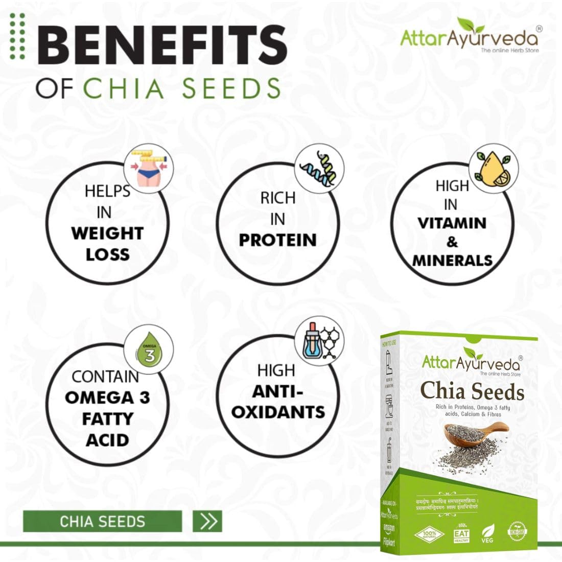 Attar Ayurveda Chia Seeds 250 gm - For Weight Management and Eating – view 5