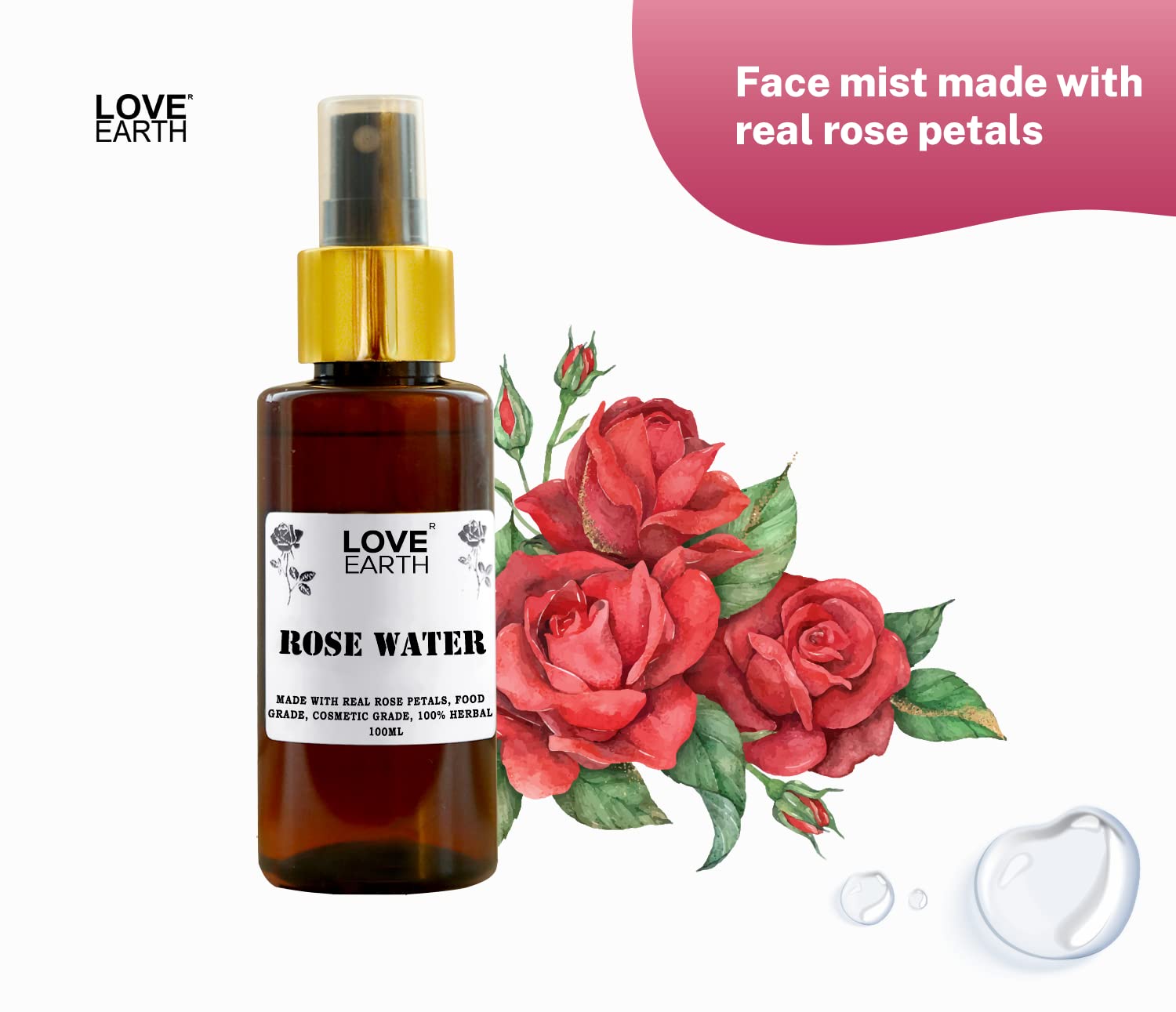 Love Earth Rose Water Gulab Jal Face Mist Toner with Real Rose Petals & Extracts for Skin Hydration and Natural Glow 100ml – view 2