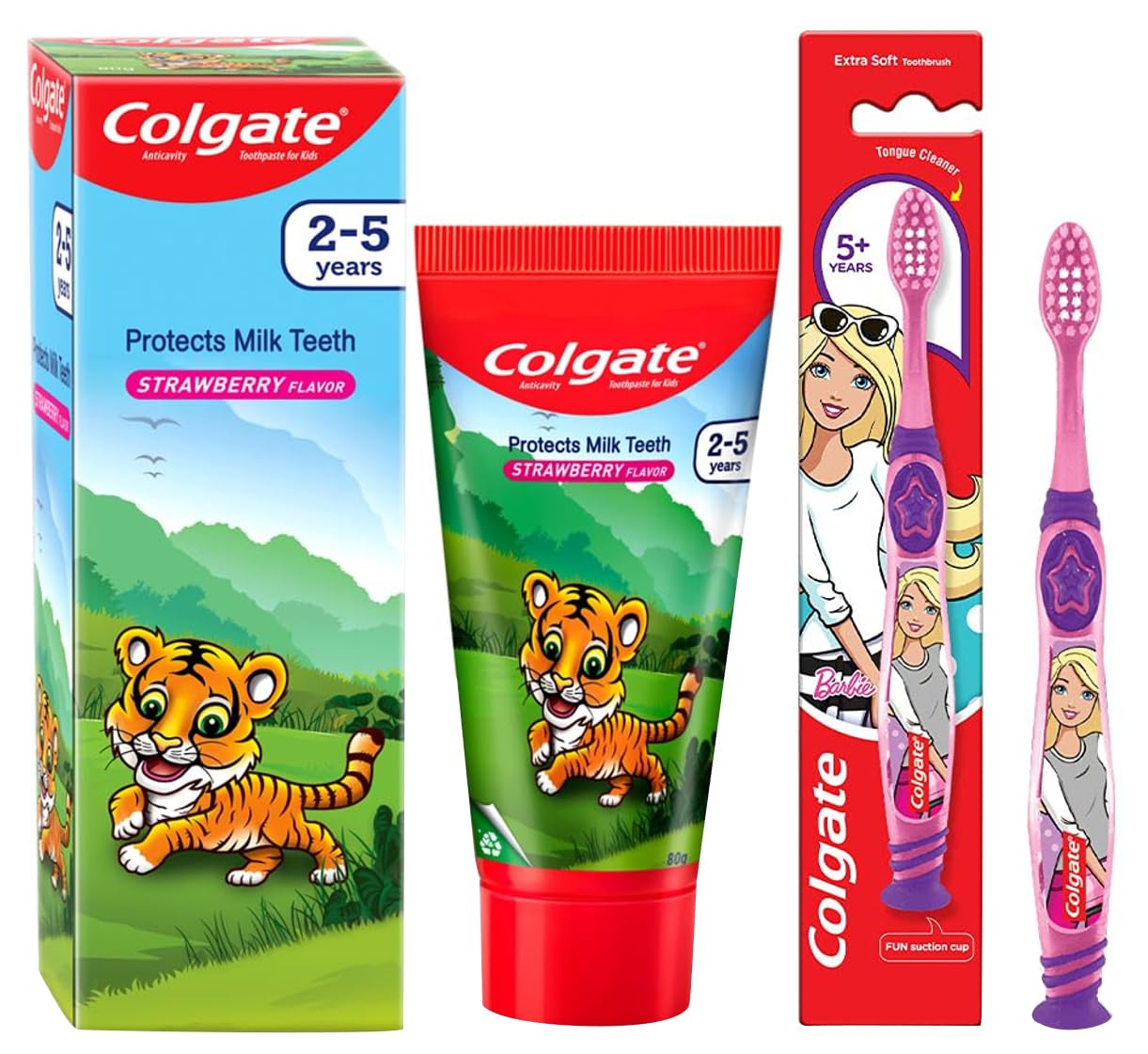 Colgate Kids Anticavity Toothpaste for 2-5 Years - 80gm (Strawberry Flavour) & Colgate Kids Barbie Manual Toothbrush,Multicolor,1 Piece – view 1
