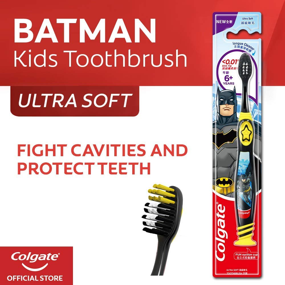 Colgate Kid'S Batman Anti Cavity Extra Soft Brush With Tongue Cleaner Toothbrush 1 Pc Batman Paste Anticavity Toothpaste For Kids 80G + 80G (Bubble Fruit Flavour), manual, Black – view 3