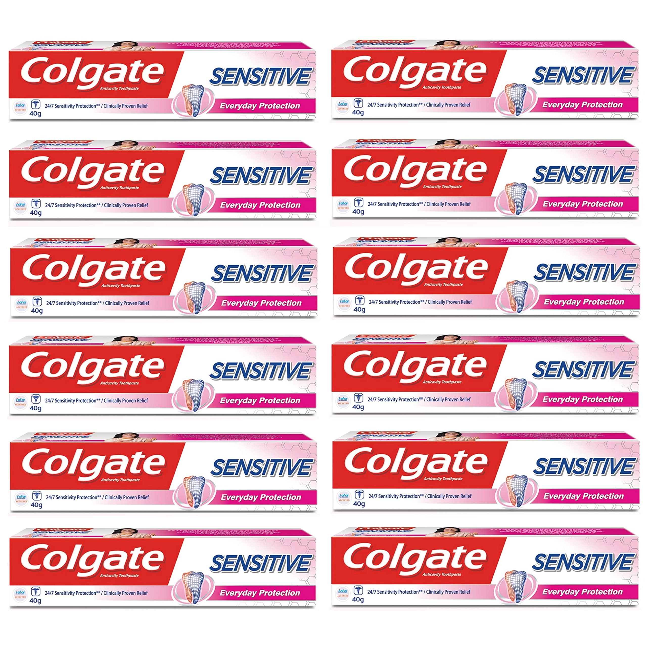 Fresh flavor Colgate Sensitive toothpaste tubes in 12-pack format