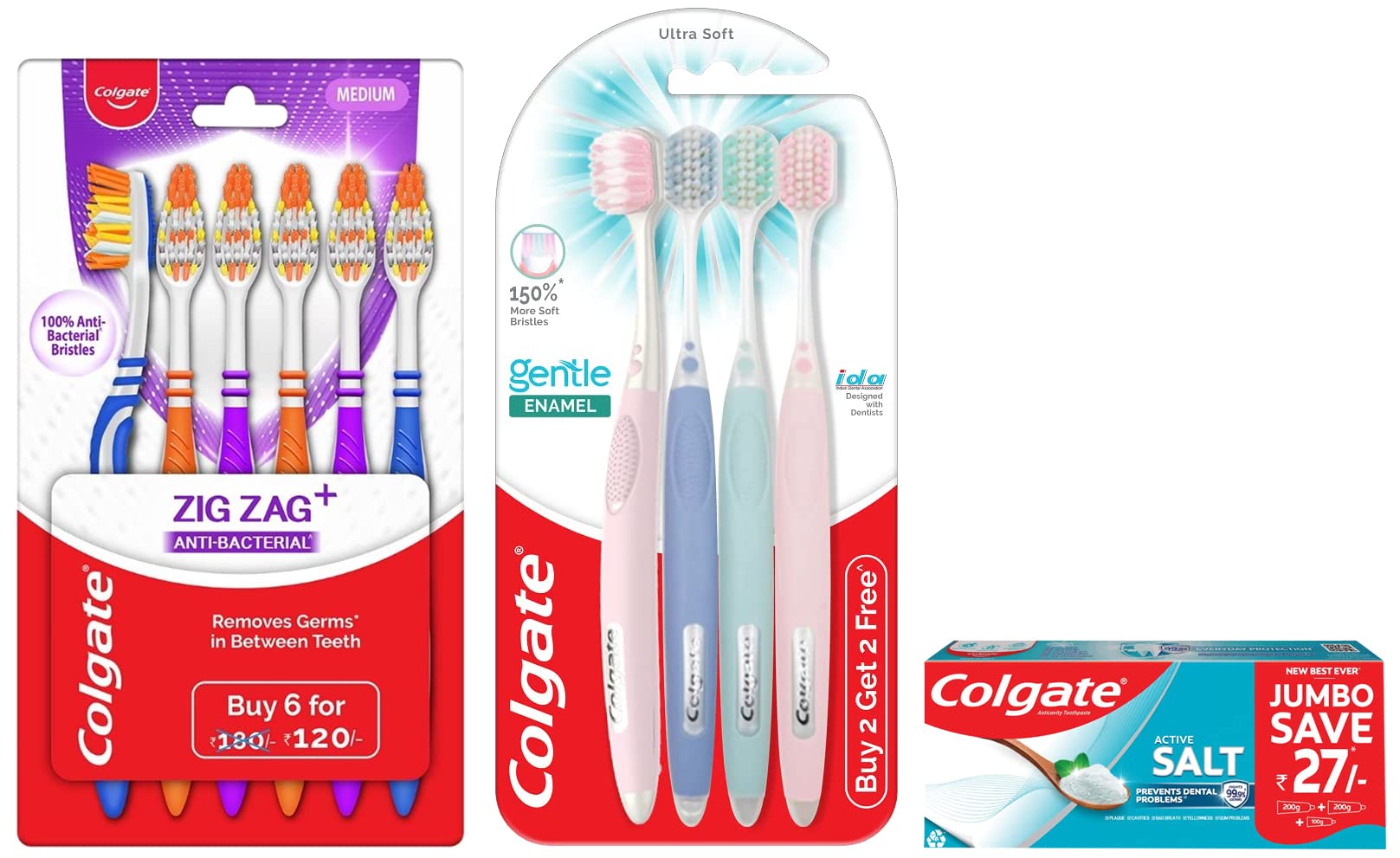 Adult Colgate toothpaste and two manual toothbrushes in multicolour pack