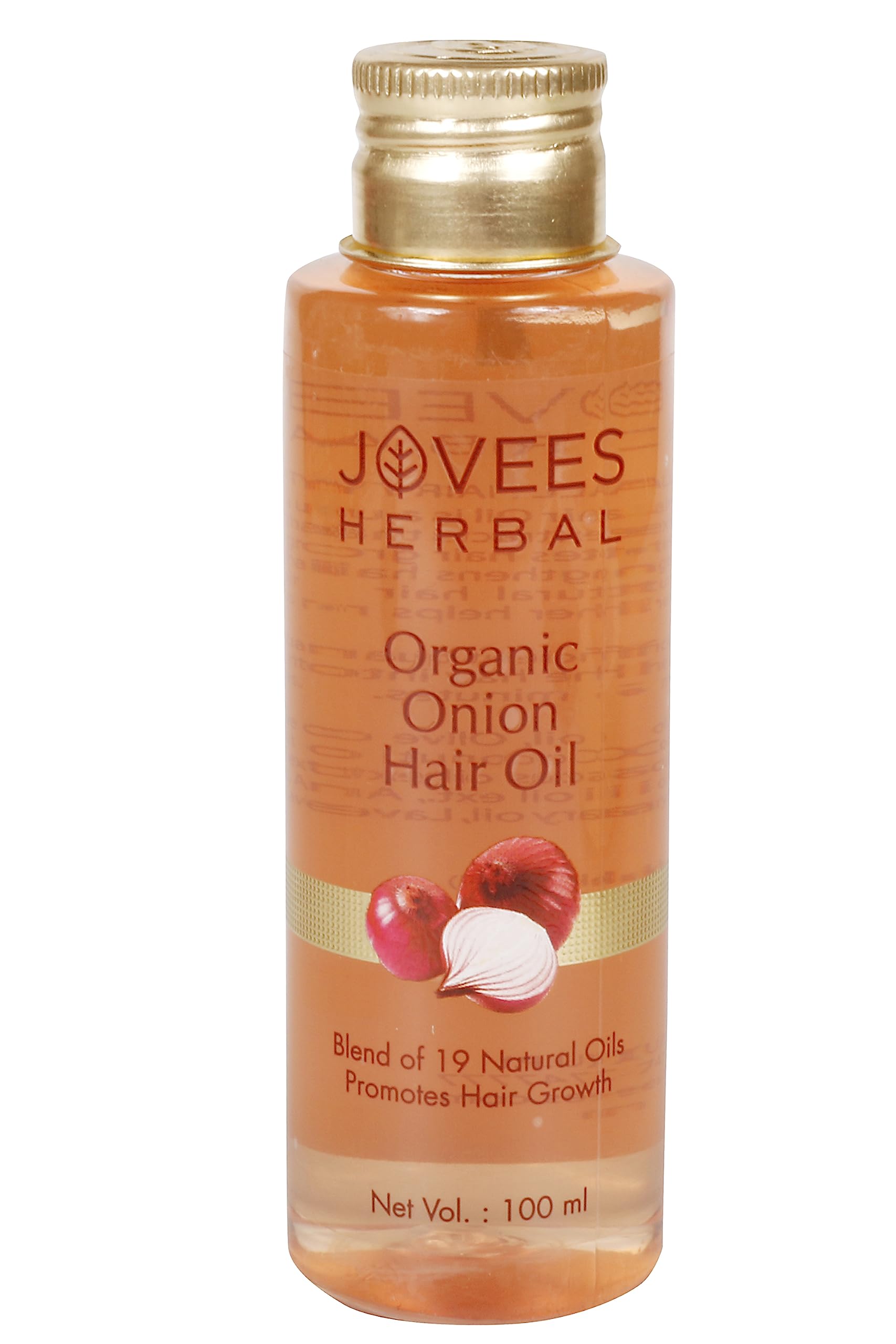 Front-facing Jovees organic onion hair oil 100 ml bottle