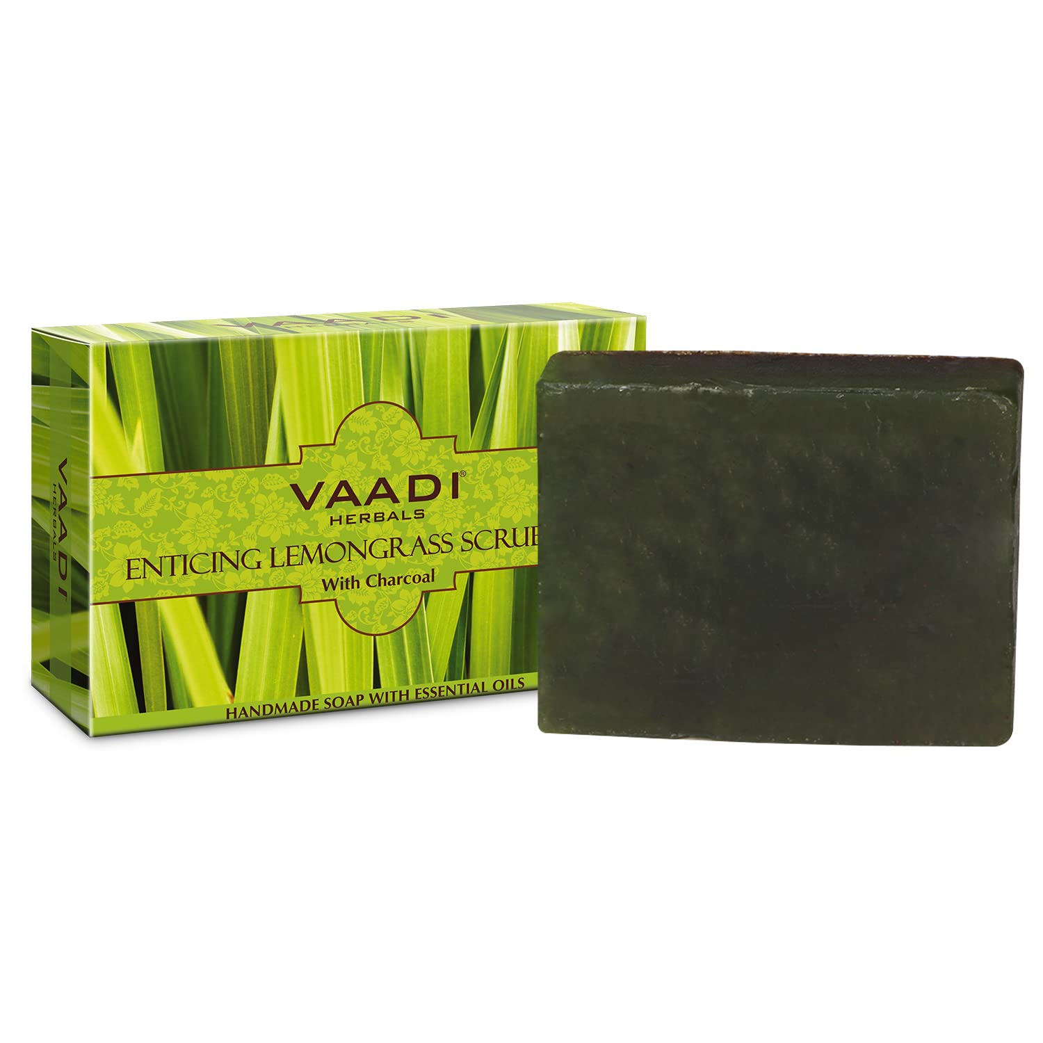 Pack of twelve Vaadi Herbals lemongrass charcoal scrub soap bars