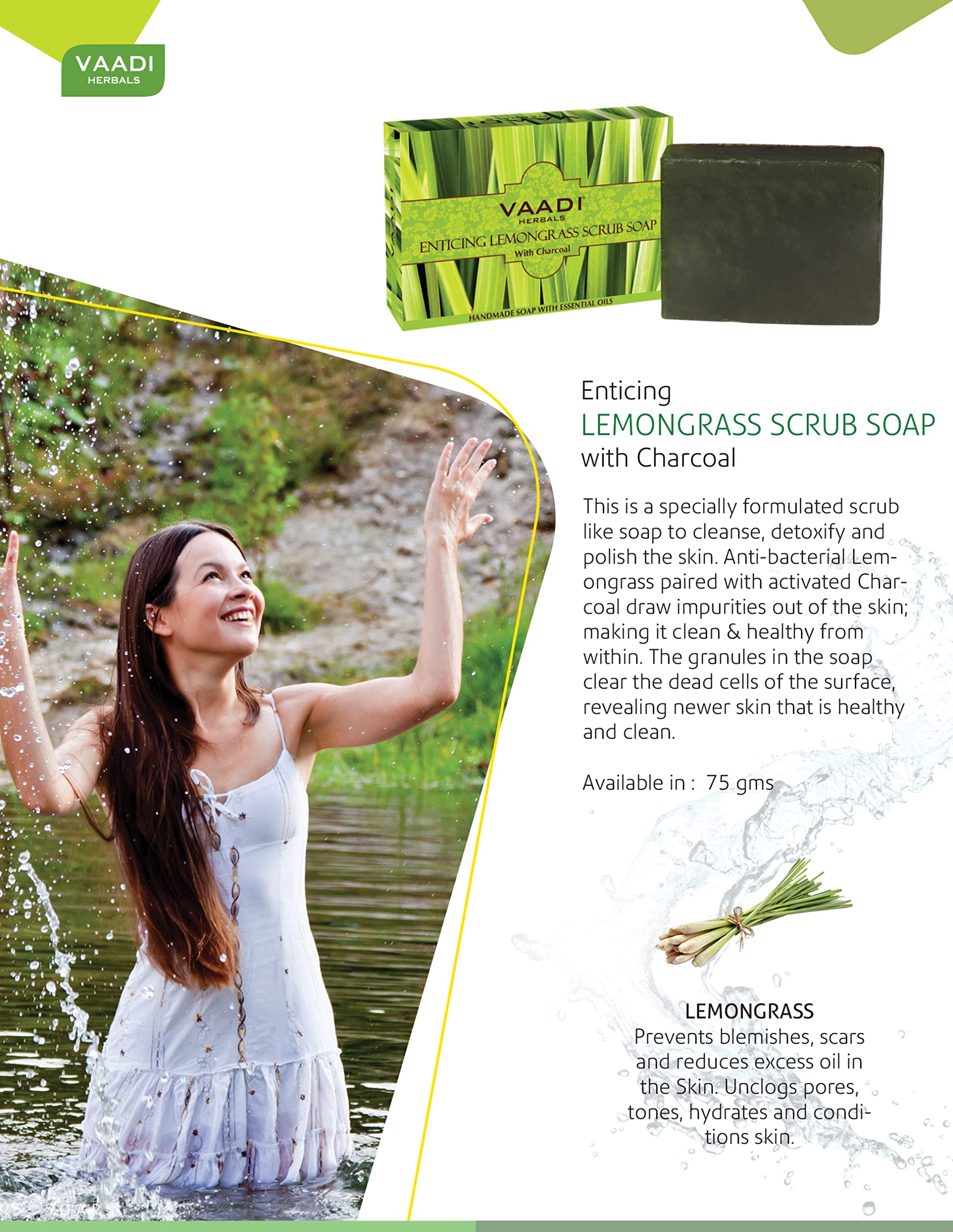 Vaadi Herbals Enticing Lemongrass Scrub Soap, 75g – view 5