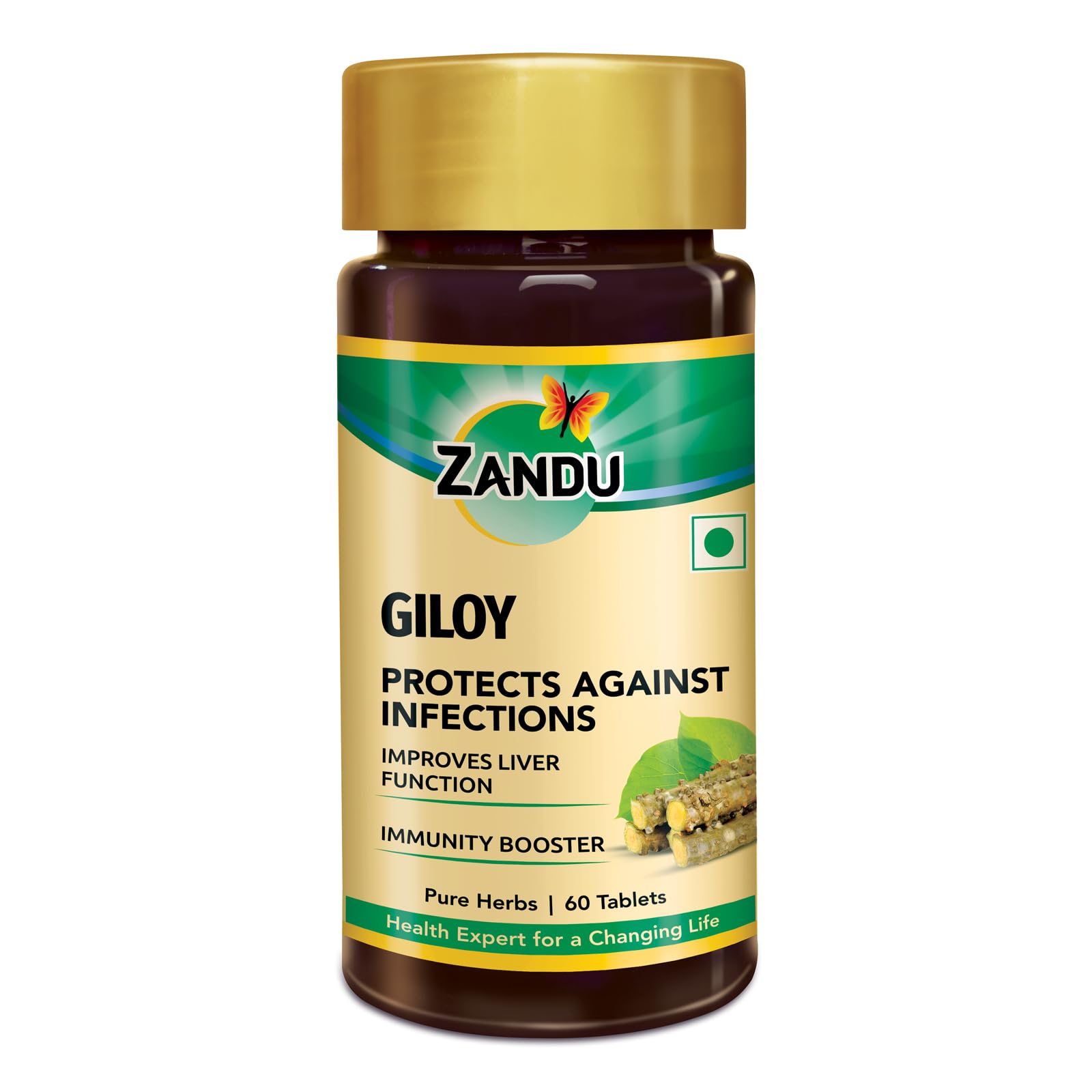 Front view of Zandu Giloy Tablets 60-count box