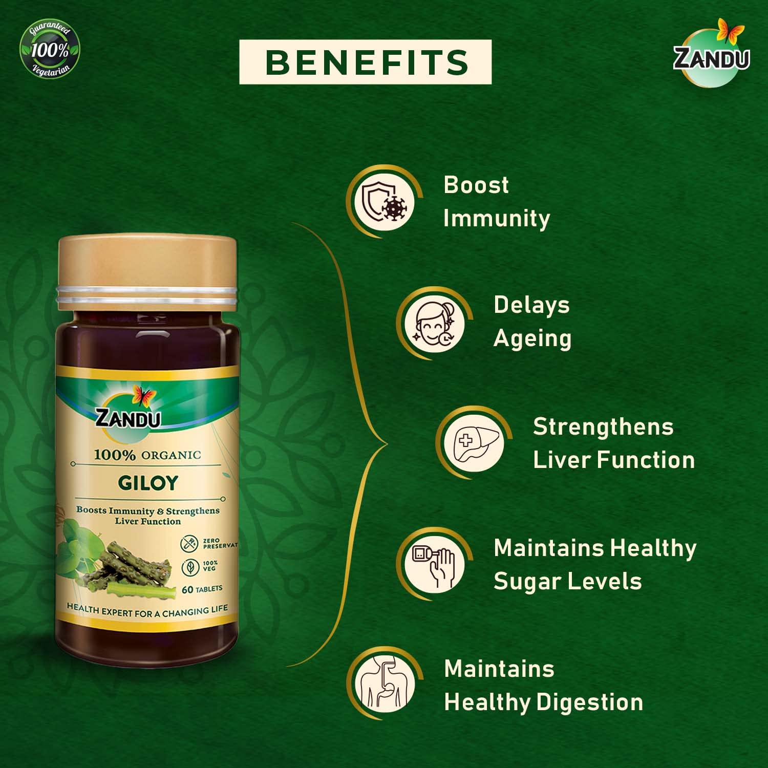 Zandu Giloy Tablets with 100% Pure Giloy Extract – view 5