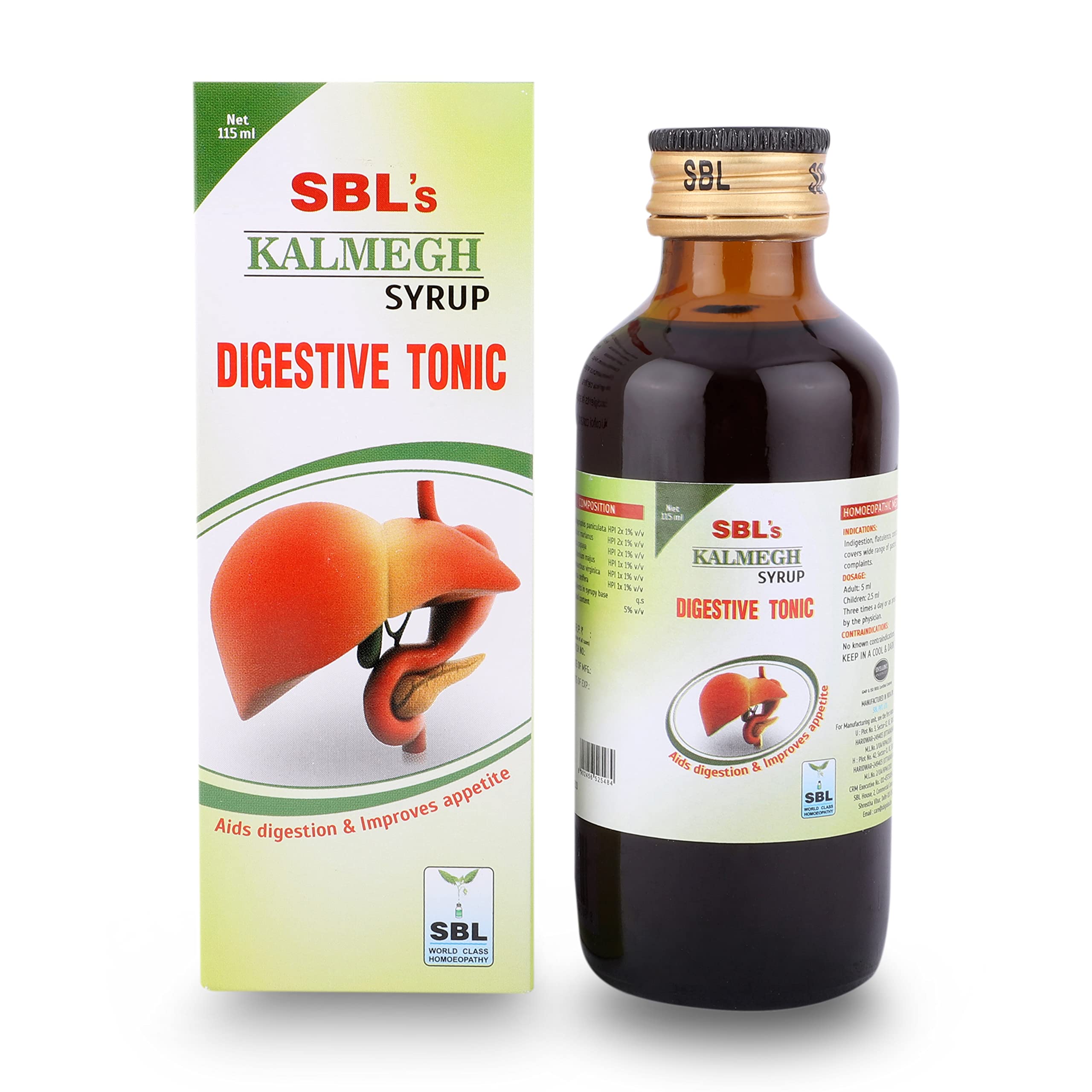 SBL Kalmegh Syrup pack shot showing bottle and carton