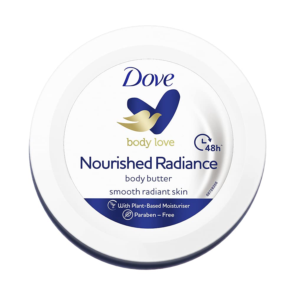 Dove Nourished Radiance body butter jar for dry skin