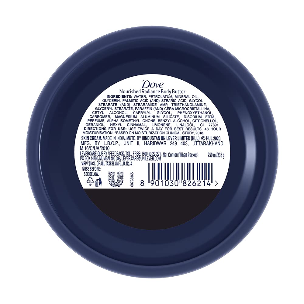 Dove Body Love Nourished Radiance Body Butter Paraben Free, 48hrs Moisturisation with Plant Based moisturiser Soft Radiant Skin 235g – view 2