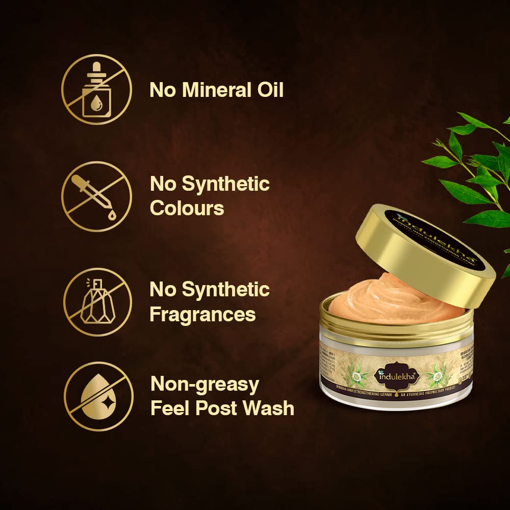 Indulekha Bringha Hair Mask, Reduces Hairfall, Strengthens Hair. Contains Bringharaj, Amla, Henna, Rosemary Oil to nourish & stregthen hair. No Synthetic Colour & Fragrance. For all hair types, 200ml – view 4