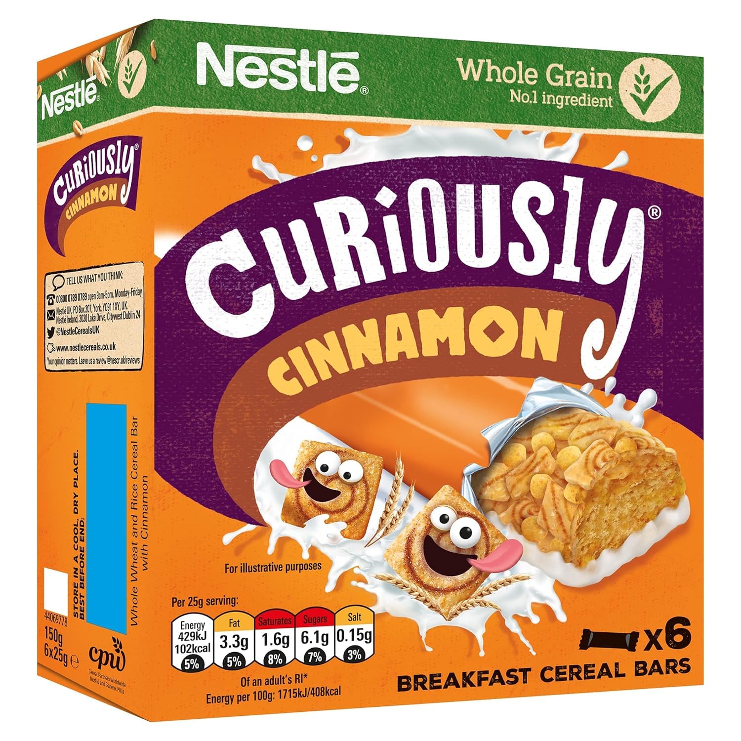 Nestle Curisously Cinnamon Breakfast Cereal Bars With Whole Grain 6 Bars 150g – view 3