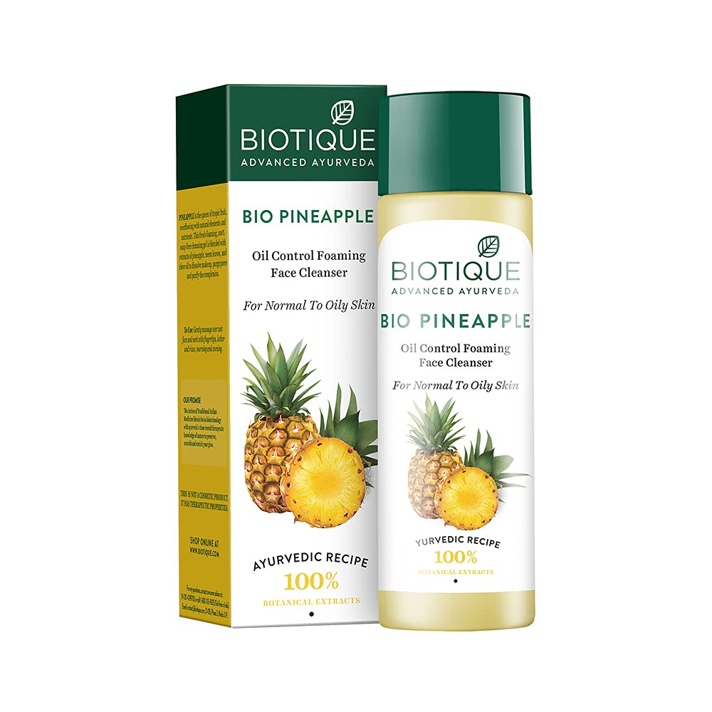 Biotique pineapple oil control foaming face cleanser bottle front view