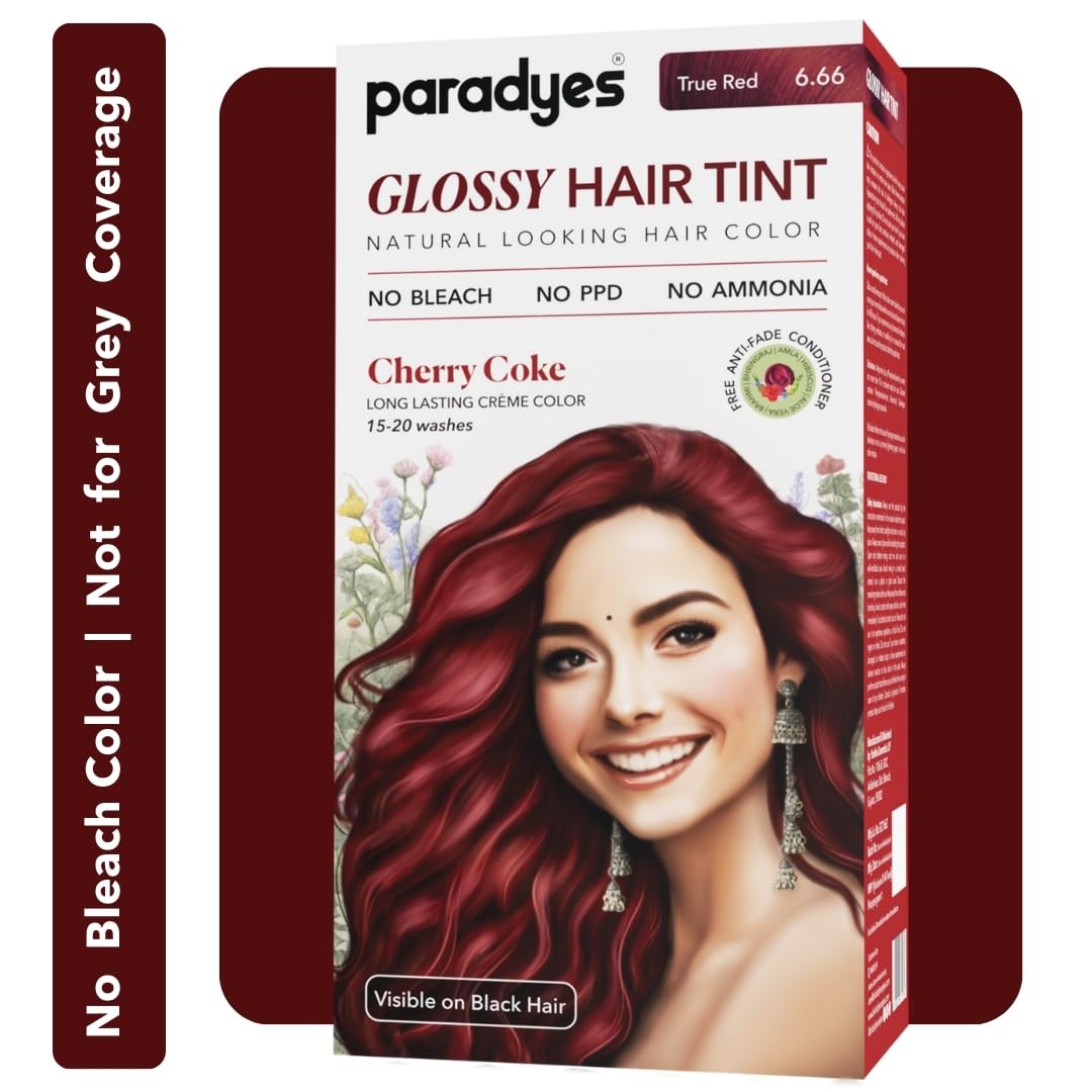 Paradyes No Bleach Cherry Coke Glossy Hair Tint, Ammonia-Free Formula for Natural Black Hair, Visible on Natural Black Hair, Enriched with Herbal Extracts, Includes Anti-Fade Conditioner for Long-Lasting Shine, 6.6 True Red – view 1