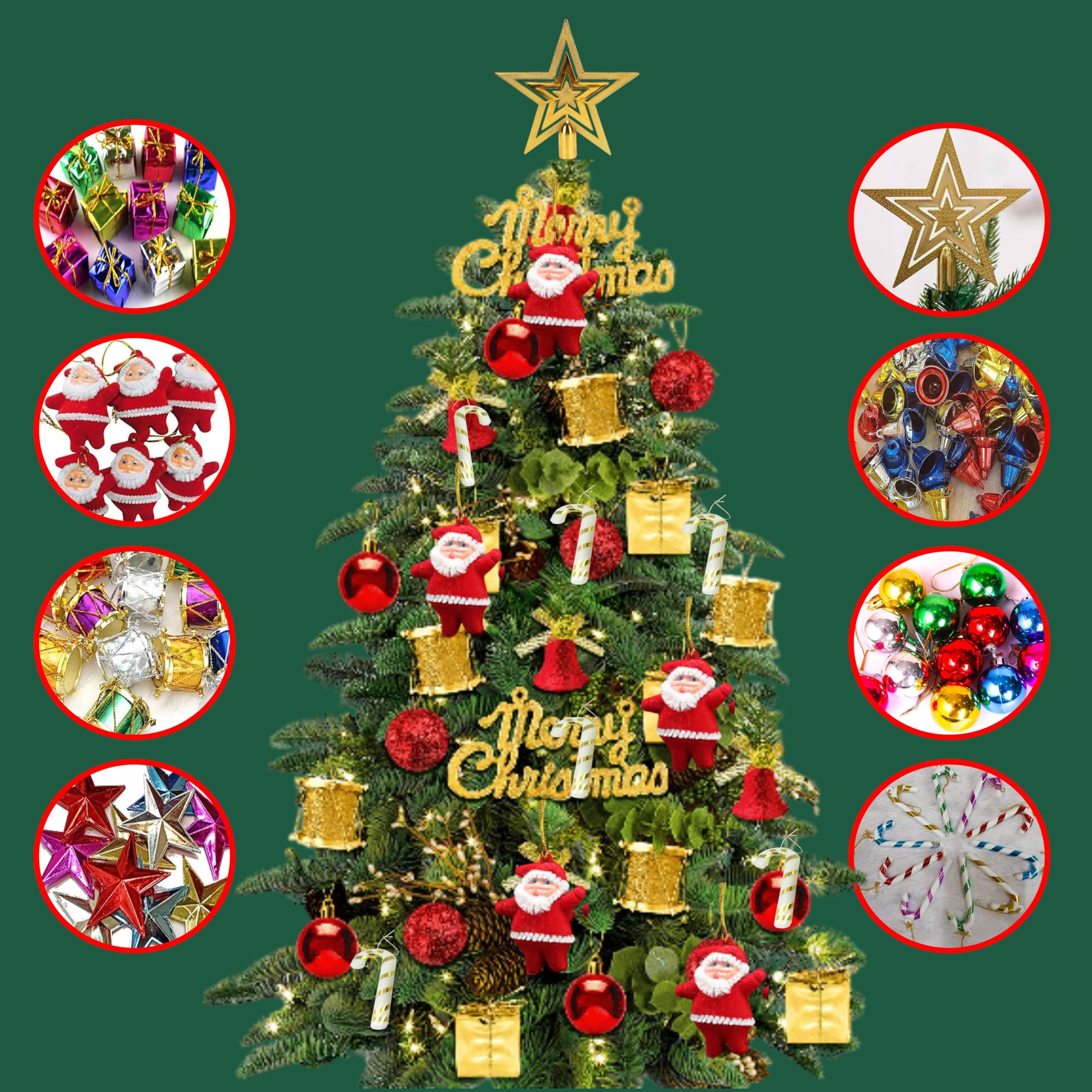 70-piece mini Christmas ornament set with multicolour hanging baubles