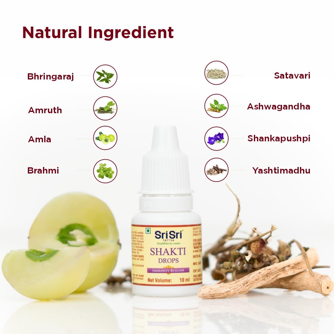 Sri Sri TATTVA shuddhta ka naam Shakti Drops - Ayurvedic Immunity Booster for Adults & Kids - Natural Drops for Strength & Stamina - Relief from Cough, Cold & Sore Throat - 10ml (Pack of 1) – view 6