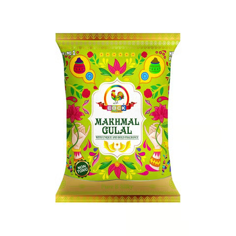 Green corn starch Holi gulal pouches from COCK BRAND