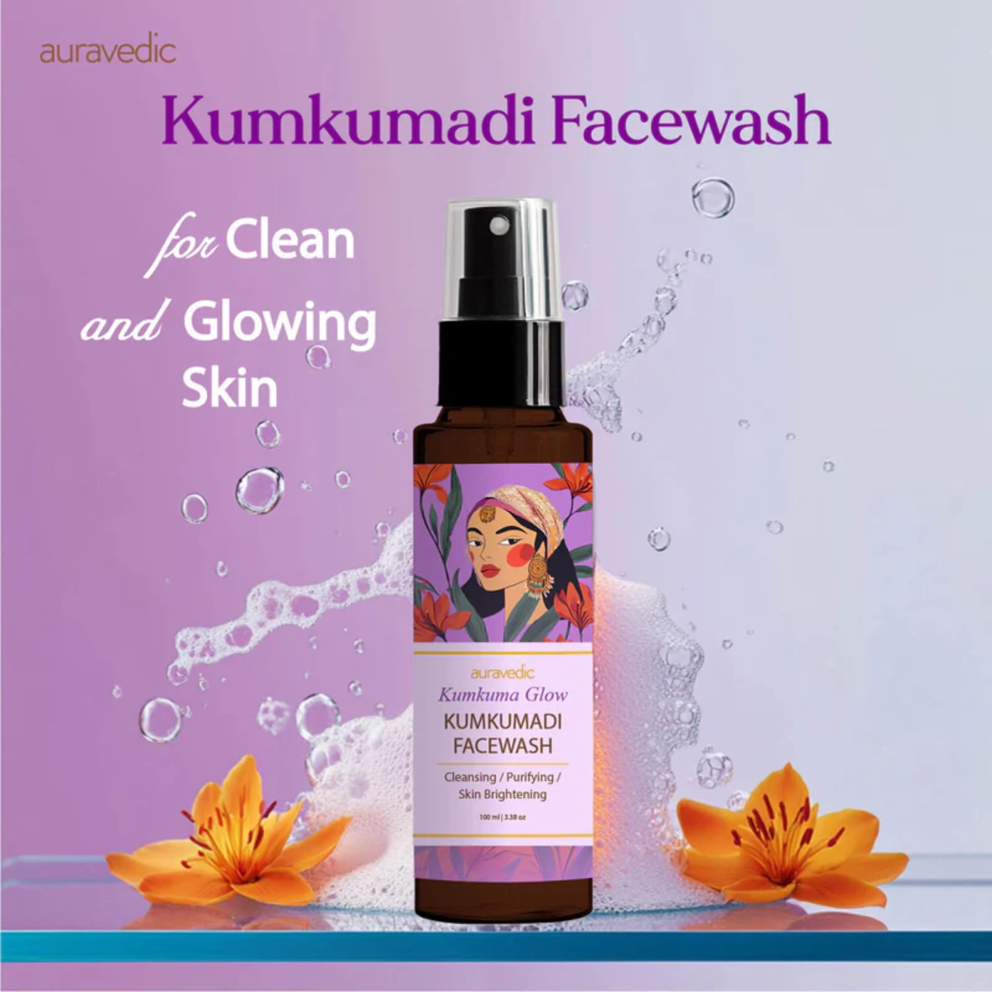 Auravedic Kumkumadi Face Wash For Dry Skin Women Men Best Facewash For Acne and Dark Spots Kumkumadi Oil Niacinamide Face Wash For Oily Skin Dry and Combination Brightening Skincare Routine – view 2