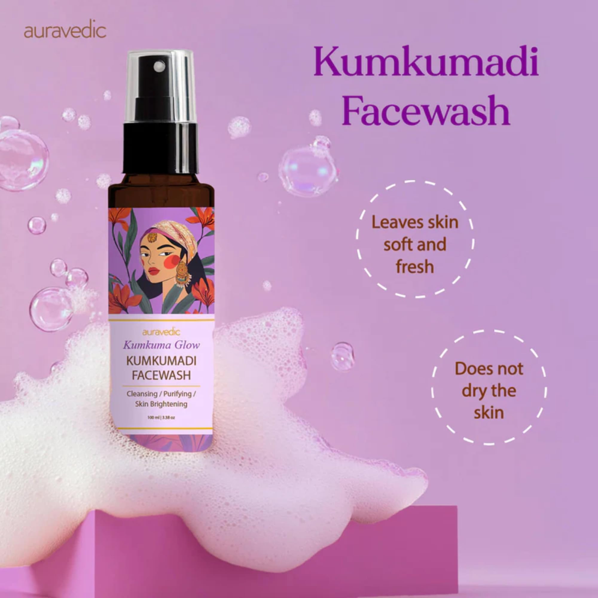 Auravedic Kumkumadi Face Wash For Dry Skin Women Men Best Facewash For Acne and Dark Spots Kumkumadi Oil Niacinamide Face Wash For Oily Skin Dry and Combination Brightening Skincare Routine – view 3