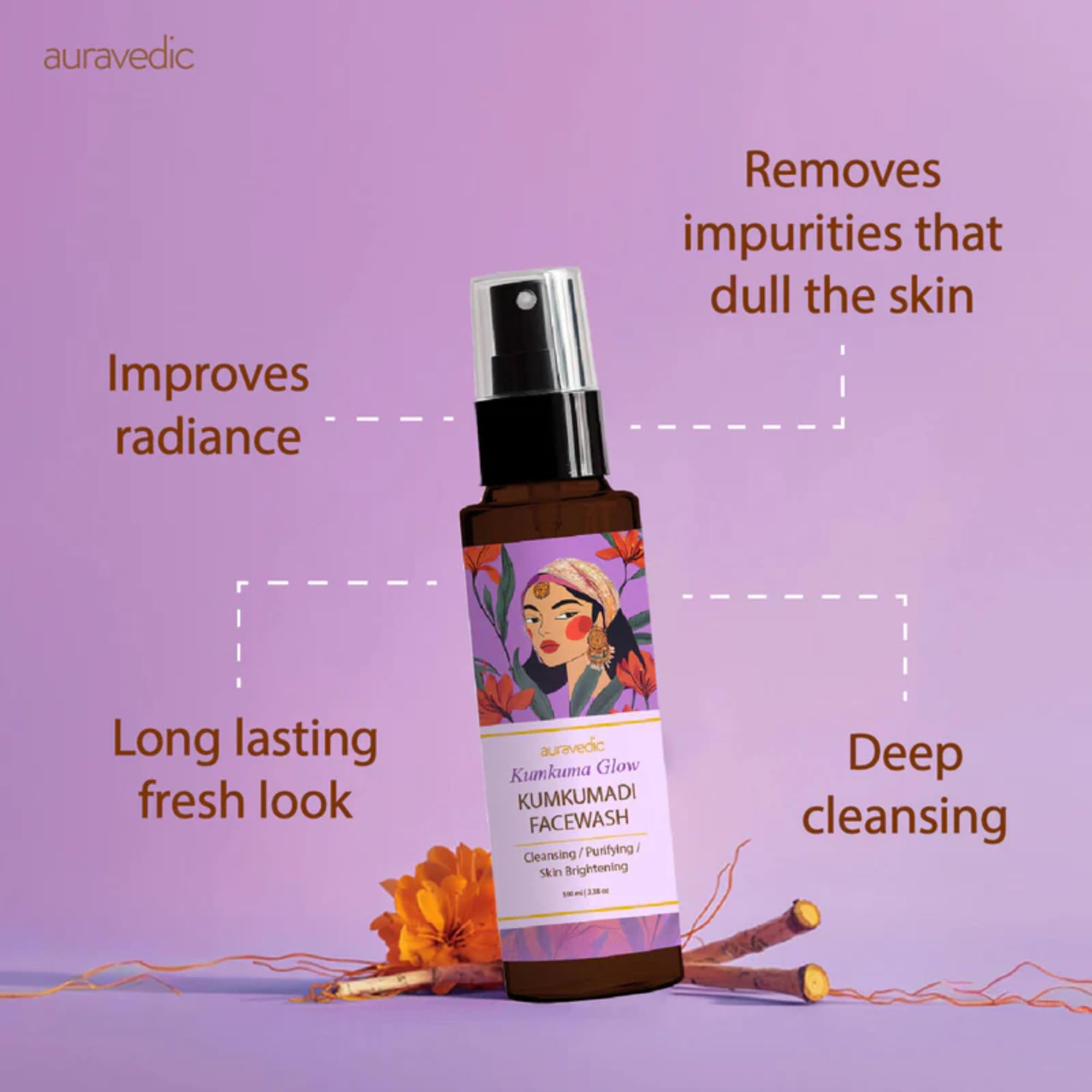 Auravedic Kumkumadi Face Wash For Dry Skin Women Men Best Facewash For Acne and Dark Spots Kumkumadi Oil Niacinamide Face Wash For Oily Skin Dry and Combination Brightening Skincare Routine – view 4