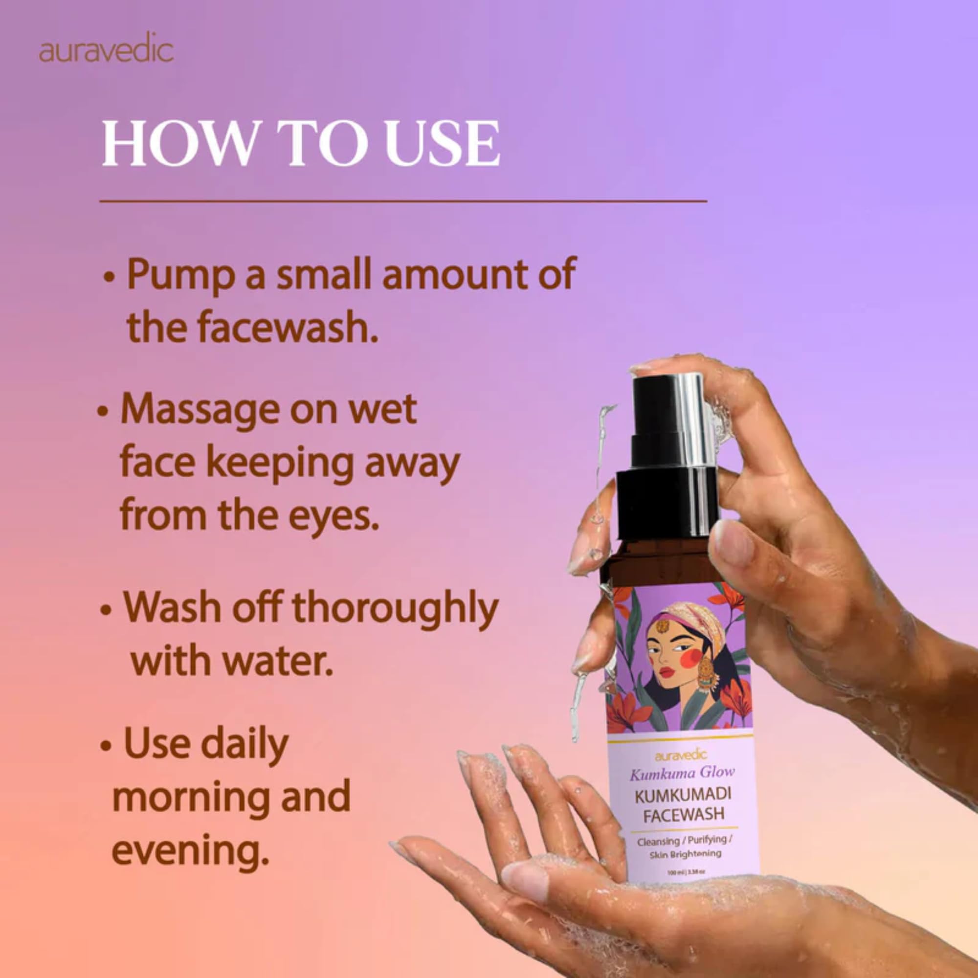 Auravedic Kumkumadi Face Wash For Dry Skin Women Men Best Facewash For Acne and Dark Spots Kumkumadi Oil Niacinamide Face Wash For Oily Skin Dry and Combination Brightening Skincare Routine – view 7