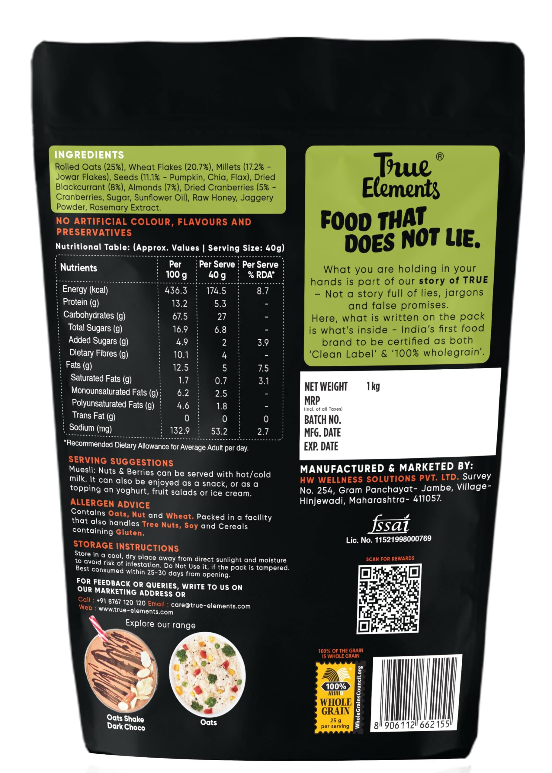True Elements Crunchy Nuts & Berries Muesli 1kg – view 2
