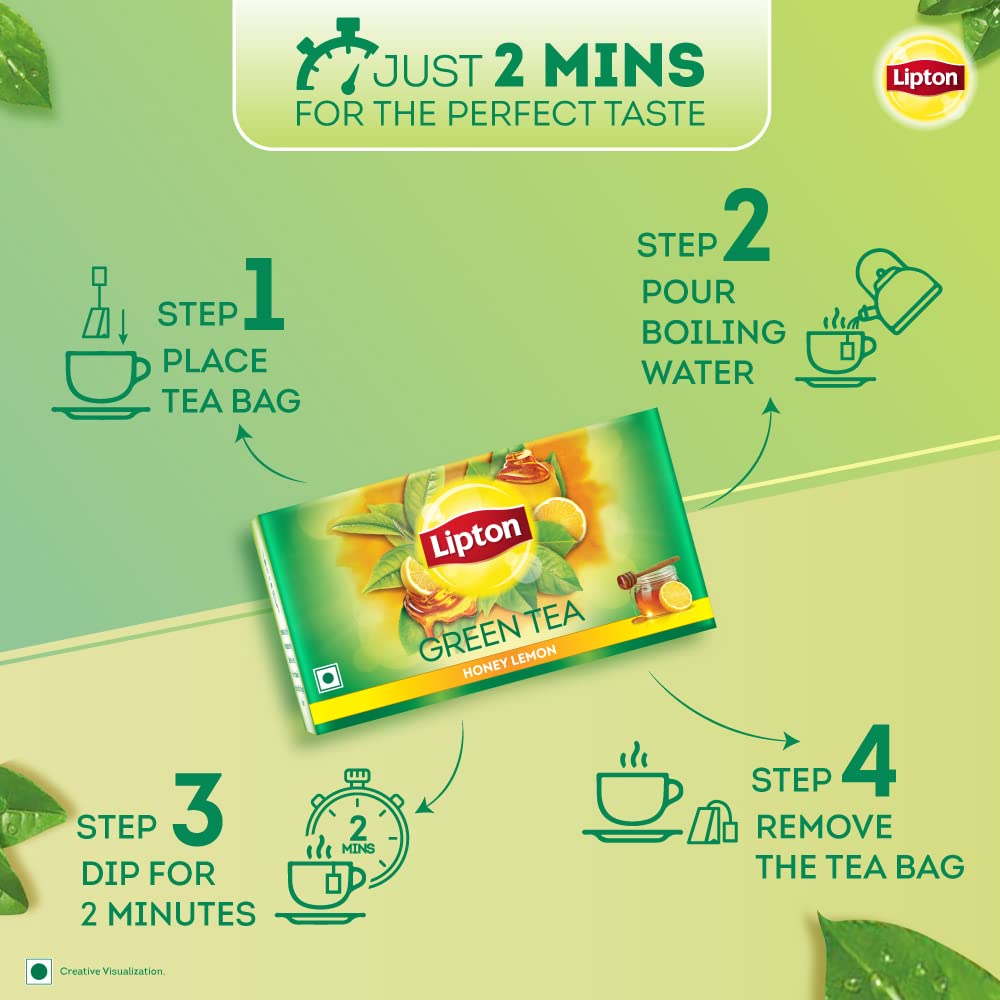 Lipton Honey Lemon Green Tea Bags 100 pcs, All Natural Flavour, Zero Calories - Improves Metabolism & Reduces Waist – view 4