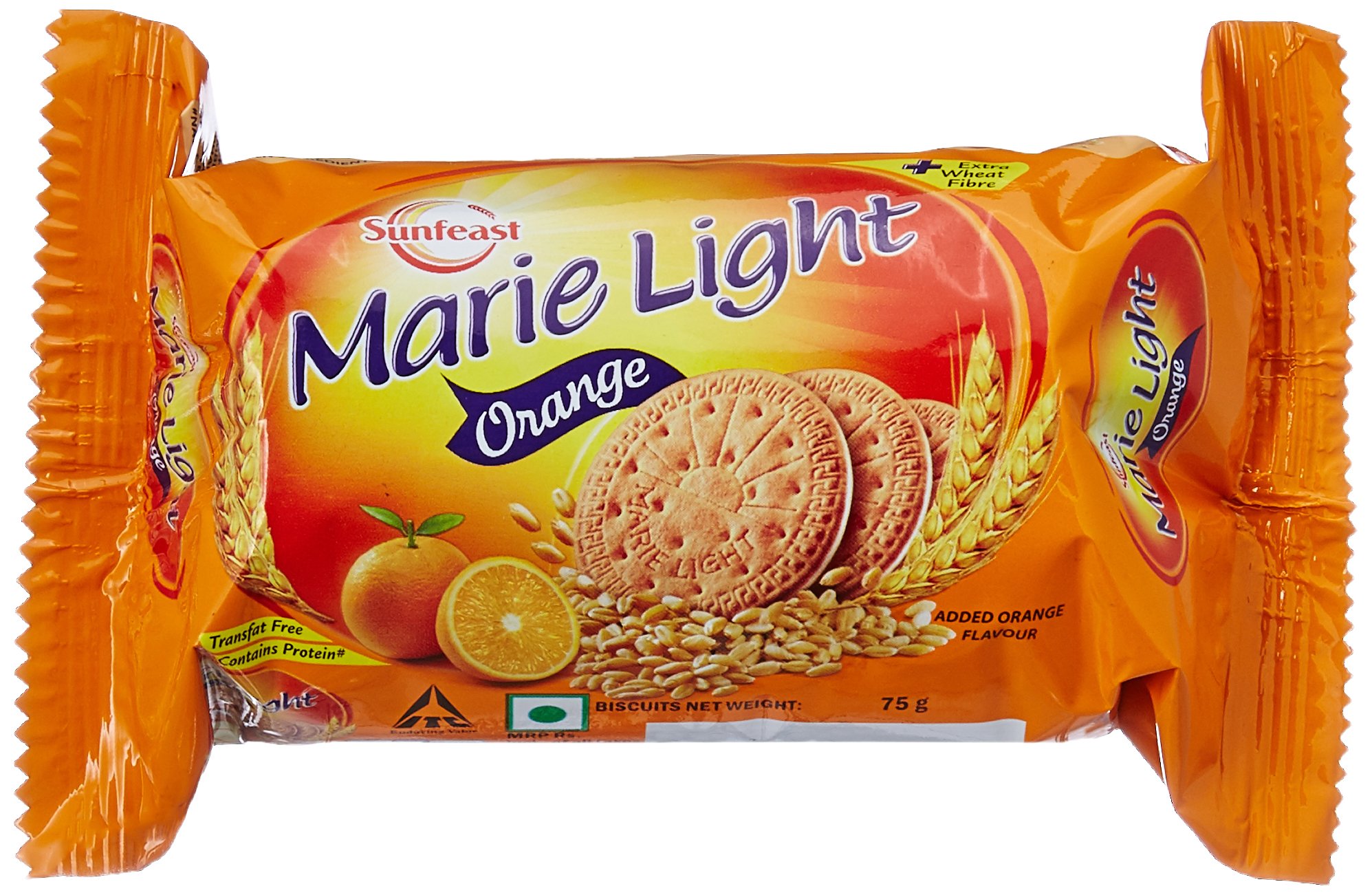 Sunfeast Marie Light Orange Marie biscuits in 10 x 75g packs