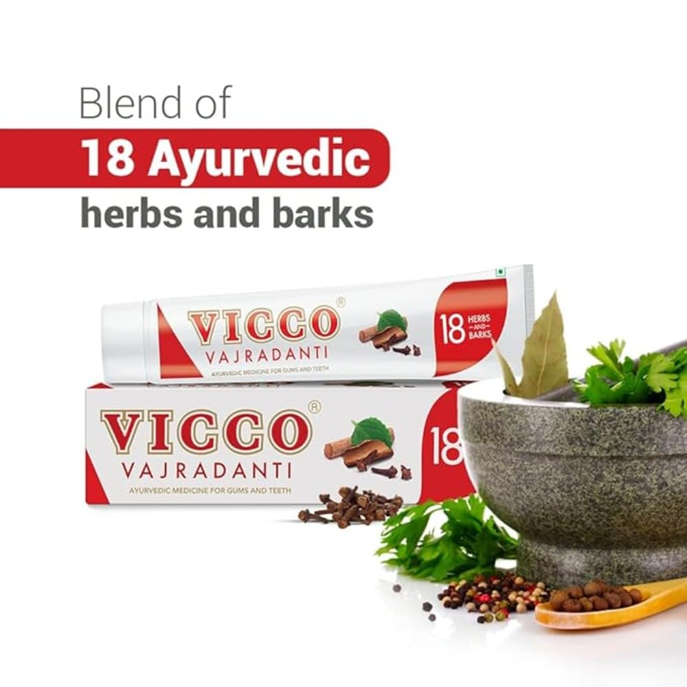 Vicco Vajradanti Ayurvedic Paste, Regular Flavour, 18 Essential Herbs and Barks, Prevents Bad Breath, For Strong and Healthy Teeth, 200 gms, (Pack of 2) – view 2
