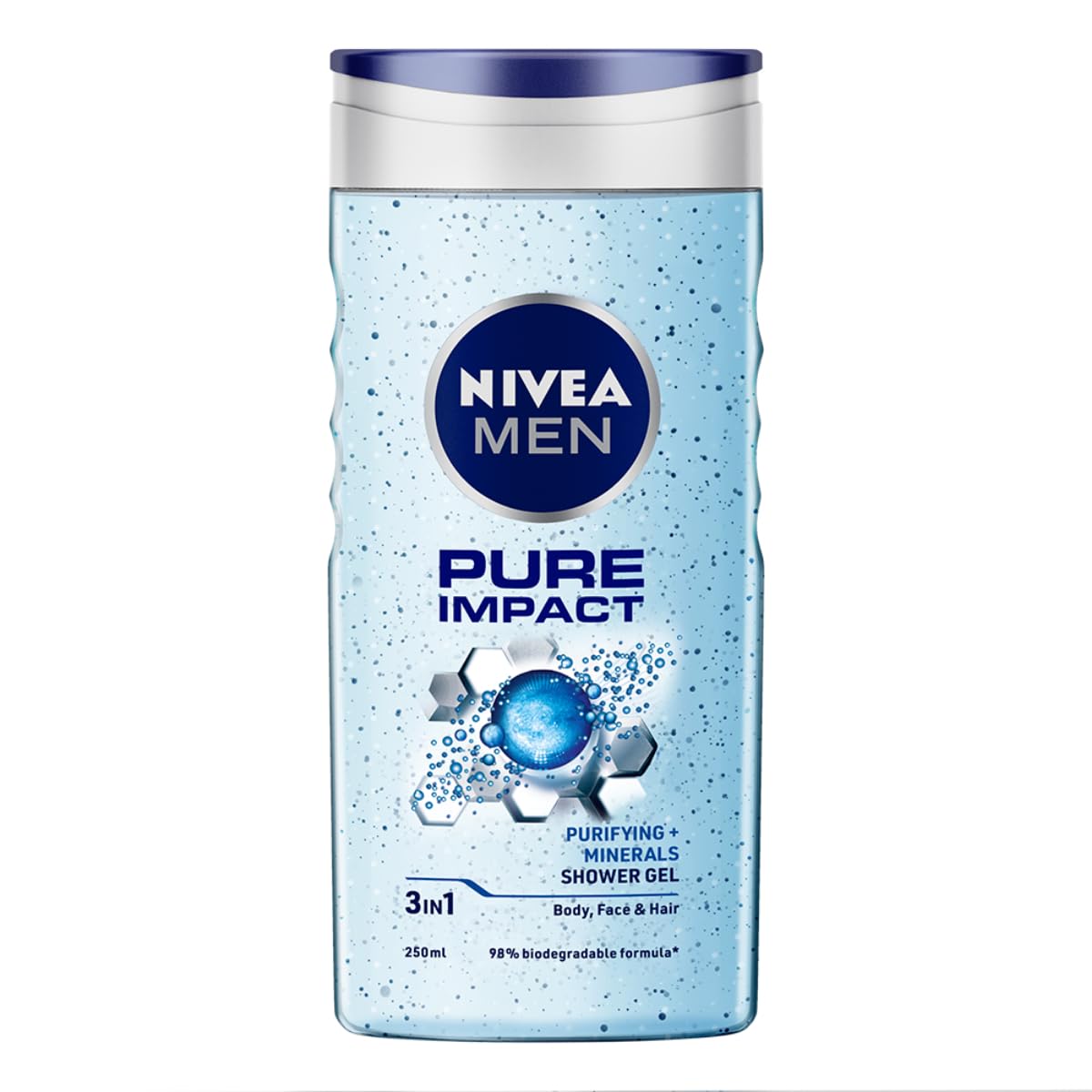 NIVEA MEN Pure Impact shower gel bottle for face body hair