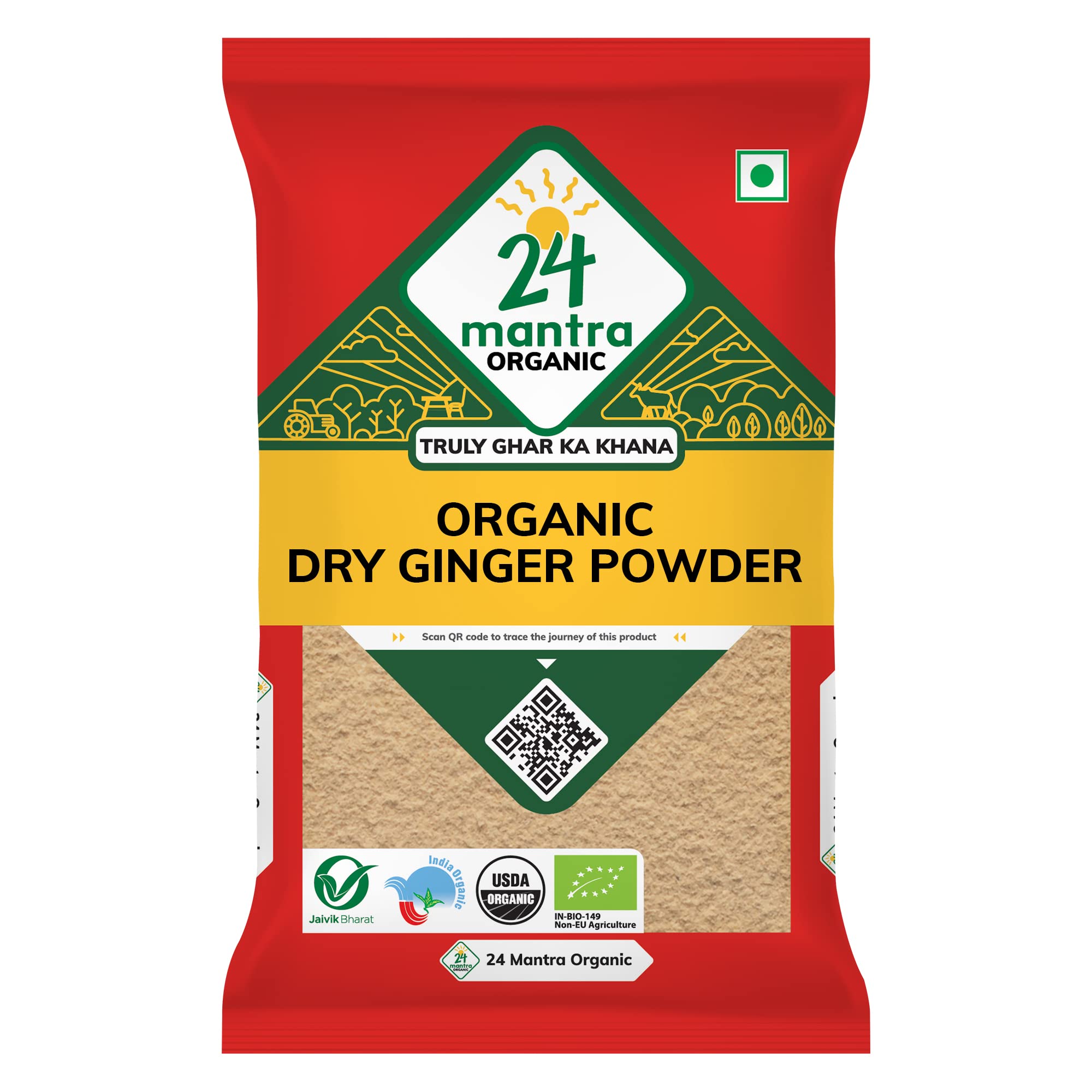 Front pack of 24 Mantra Organic dry ginger powder 50 g